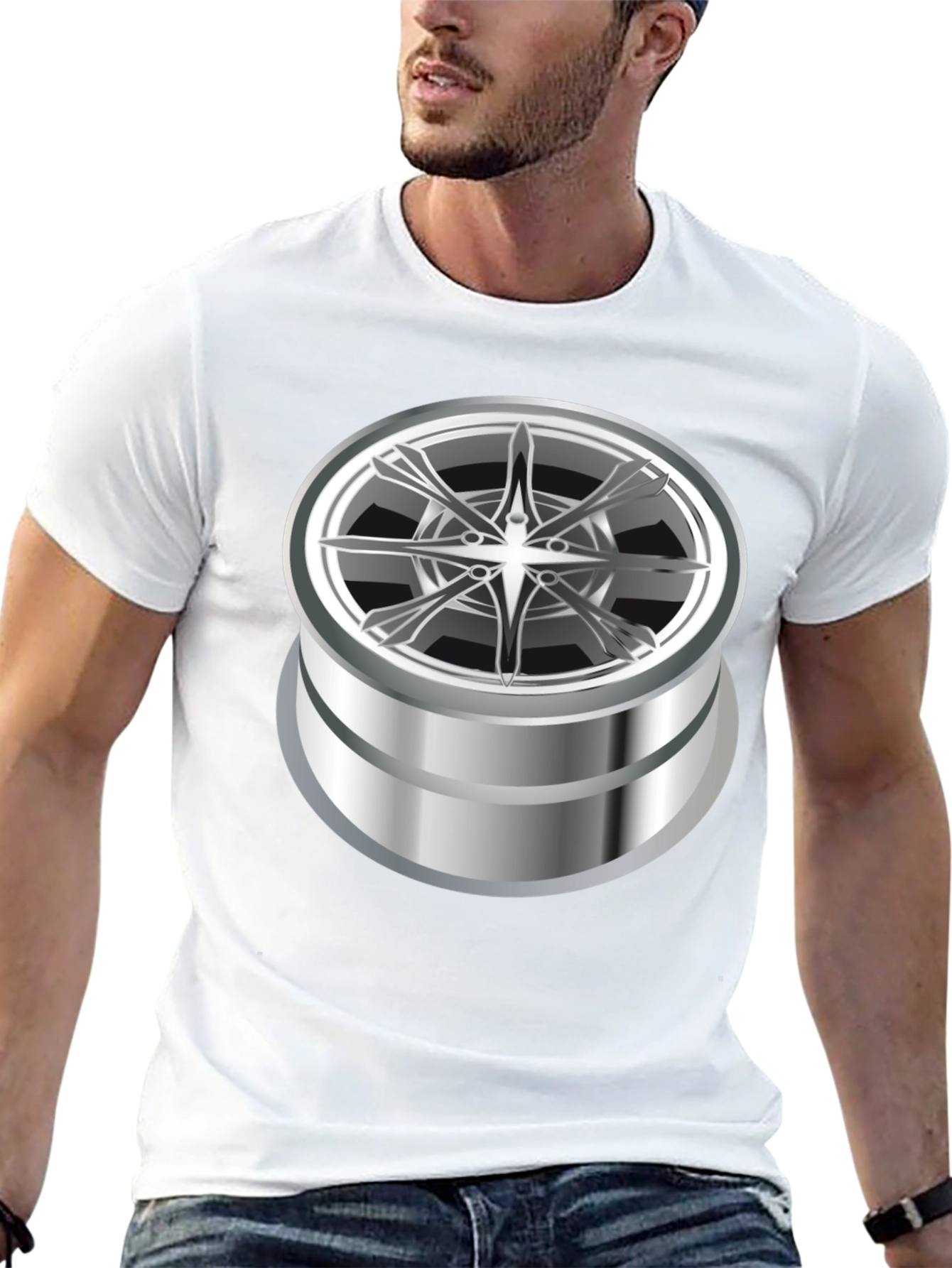 Graphic Tee with Abstract Chrome Design