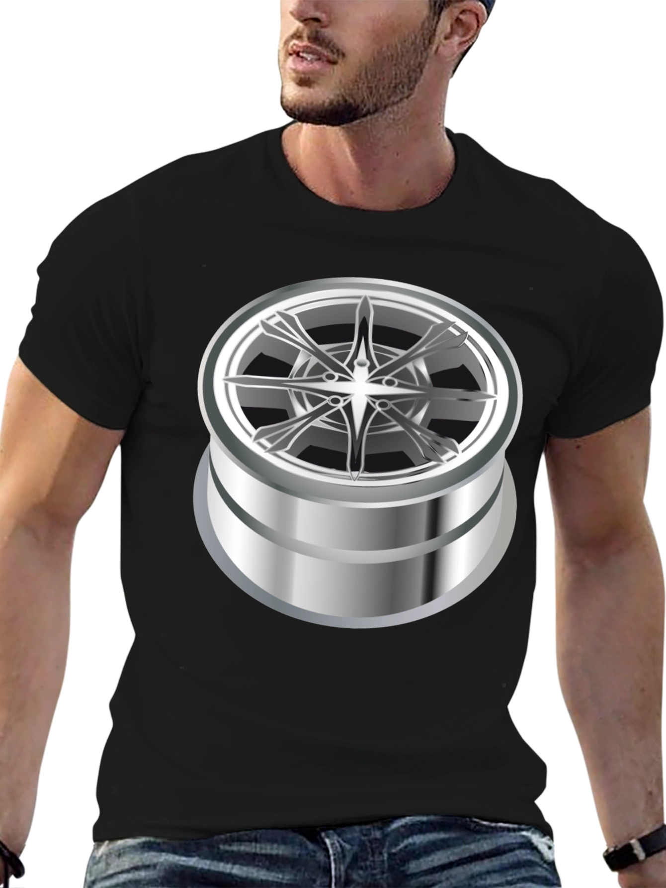 Graphic Tee with Abstract Chrome Design
