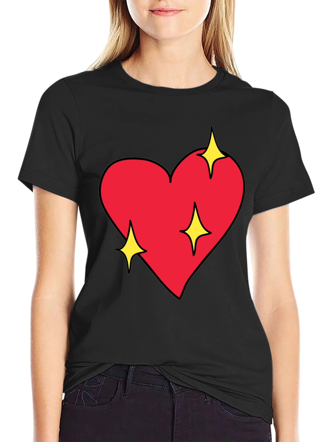 Sparkling Heart Graphic Black T-Shirt