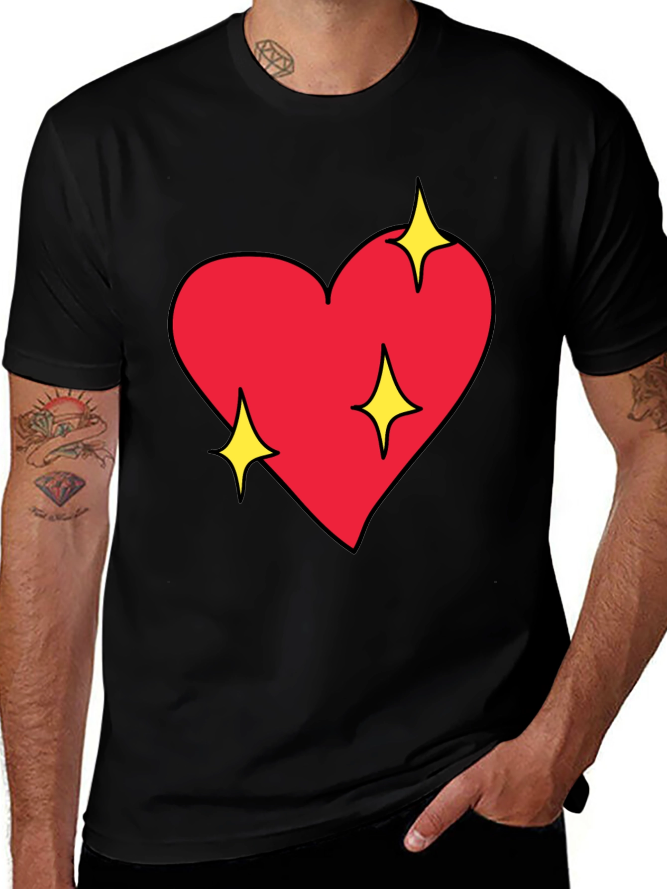 Sparkling Heart Graphic Black T-Shirt
