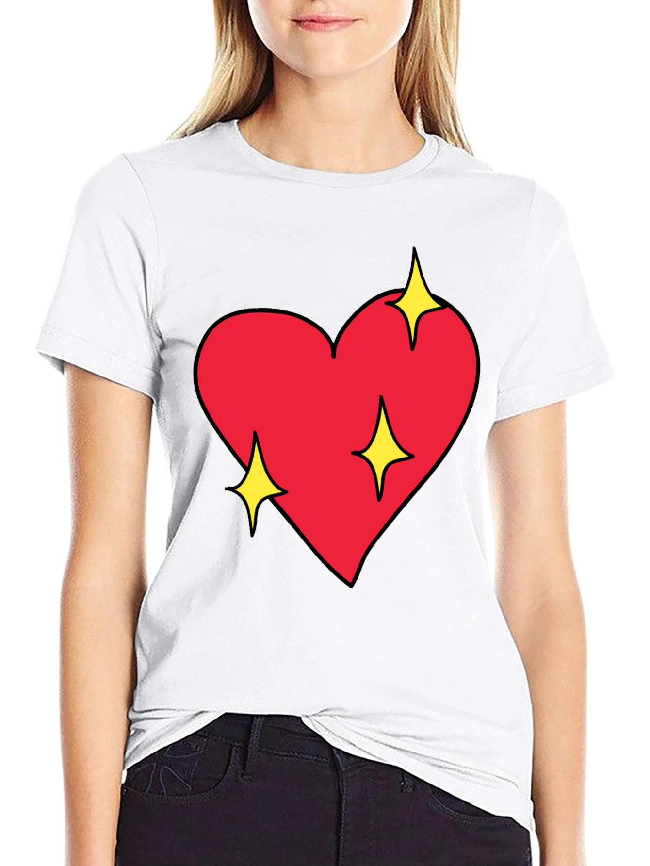 Sparkling Heart Graphic Black T-Shirt