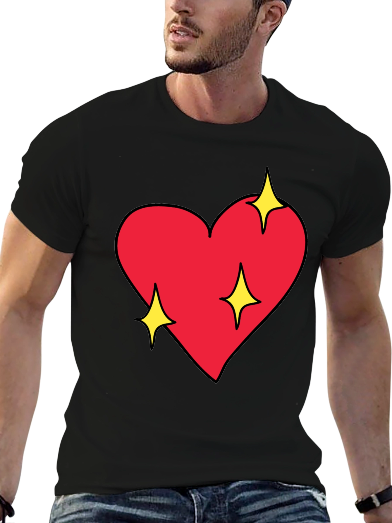 Sparkling Heart Graphic Black T-Shirt