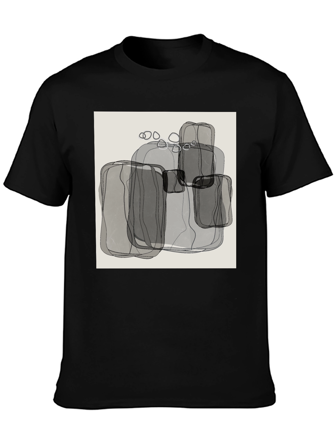 Abstract Gray Block Print Mens Black T-Shirt