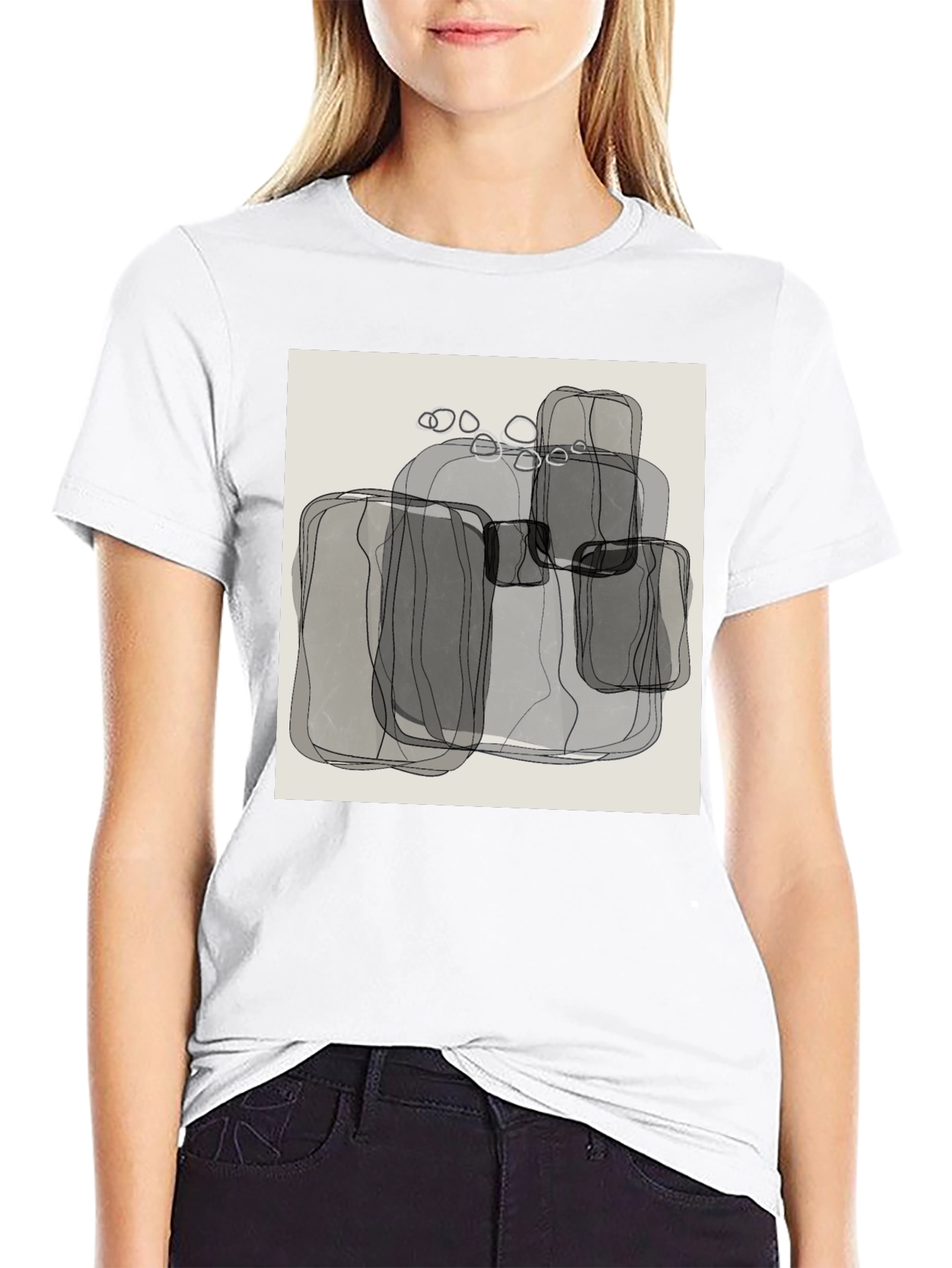 Abstract Gray Block Print Mens Black T-Shirt