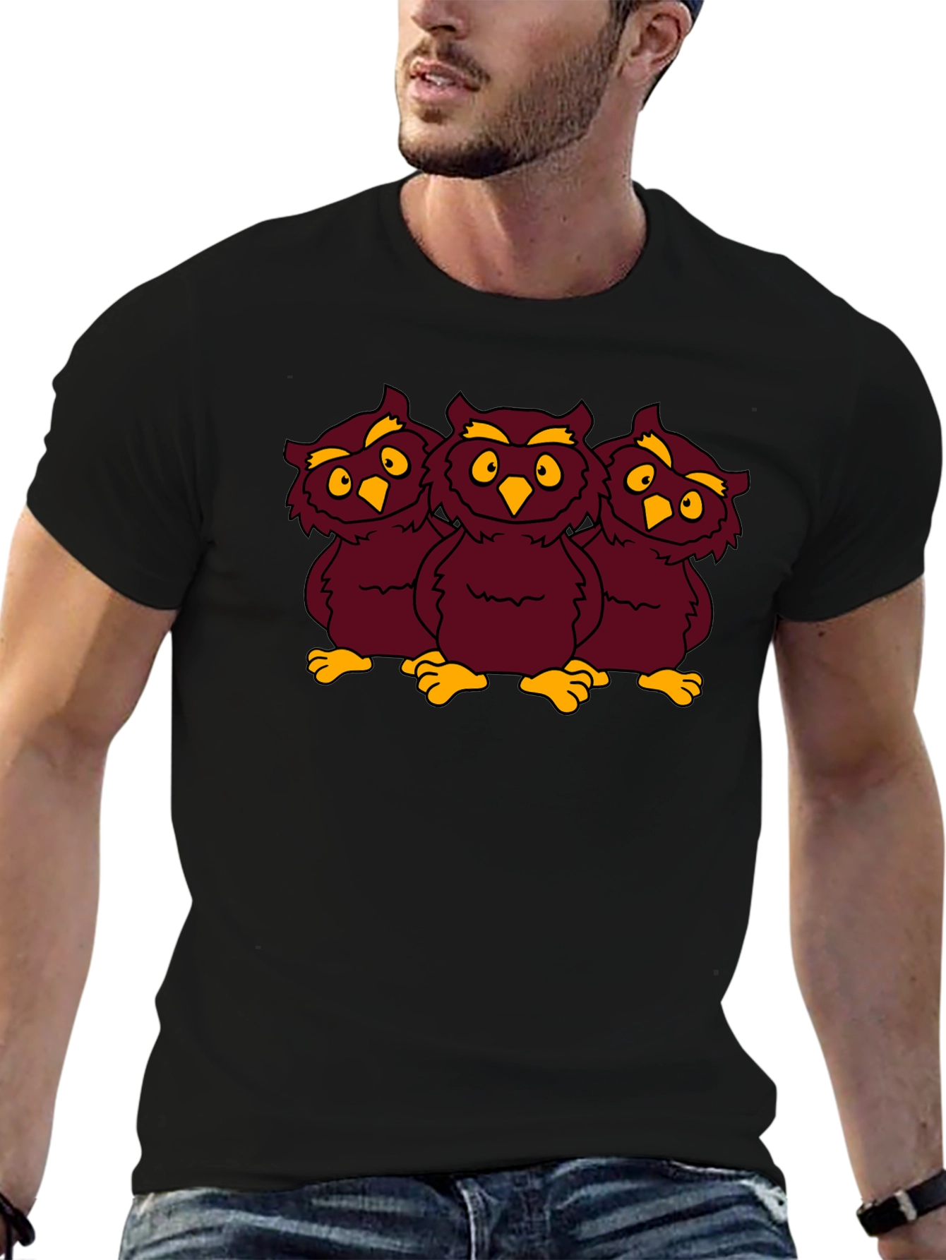 Three Owls Graphic Tee - Funny Cartoon Design