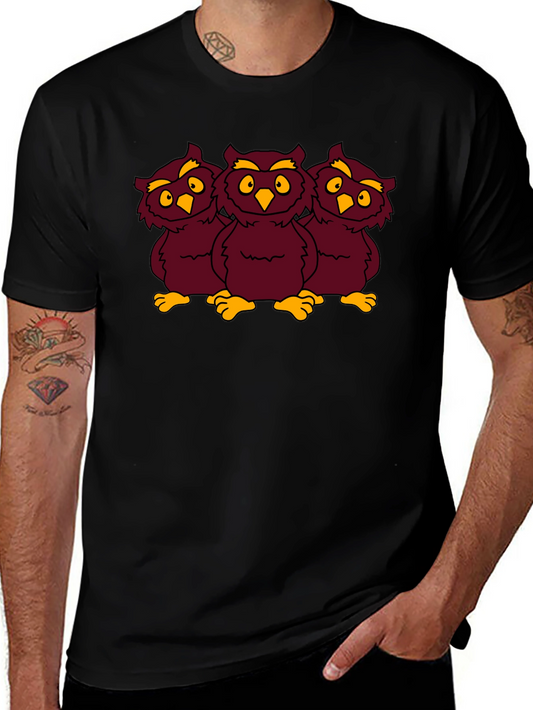 Three Owls Graphic Tee - Funny Cartoon Design