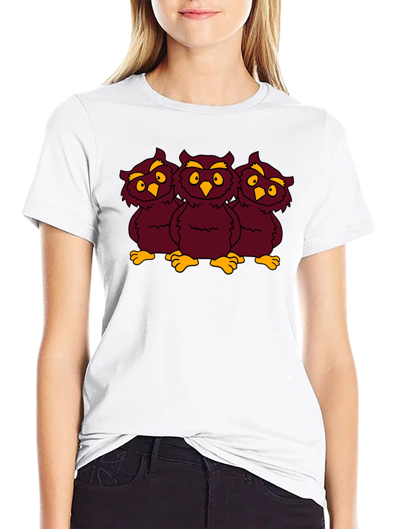 Three Owls Graphic Tee - Funny Cartoon Design