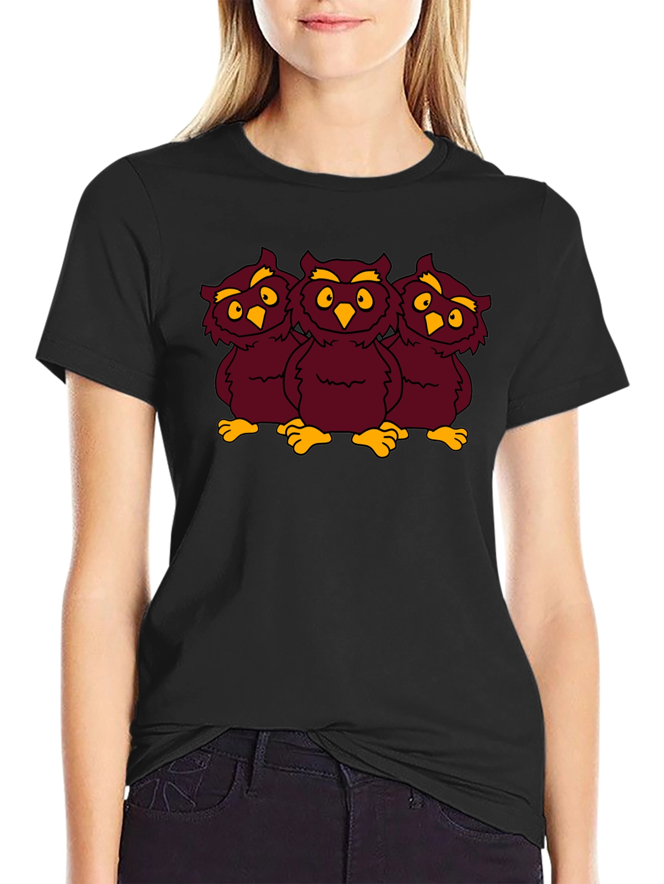 Three Owls Graphic Tee - Funny Cartoon Design