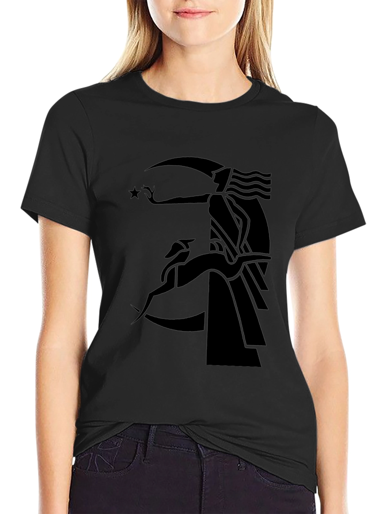 Elegant Black Graphic Tee - Moon Goddess & Hound
