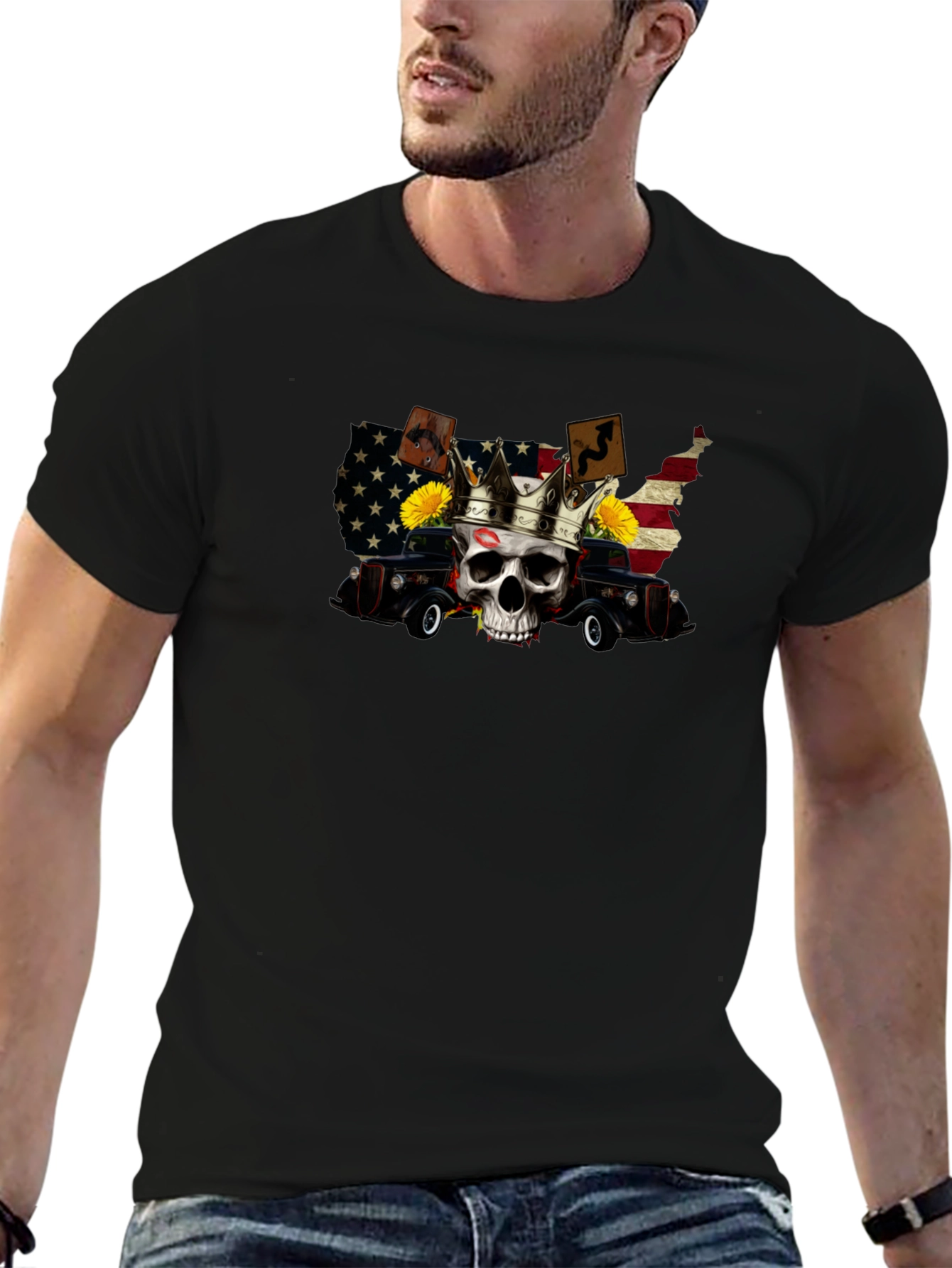 USA Skull Crown Car T-Shirt