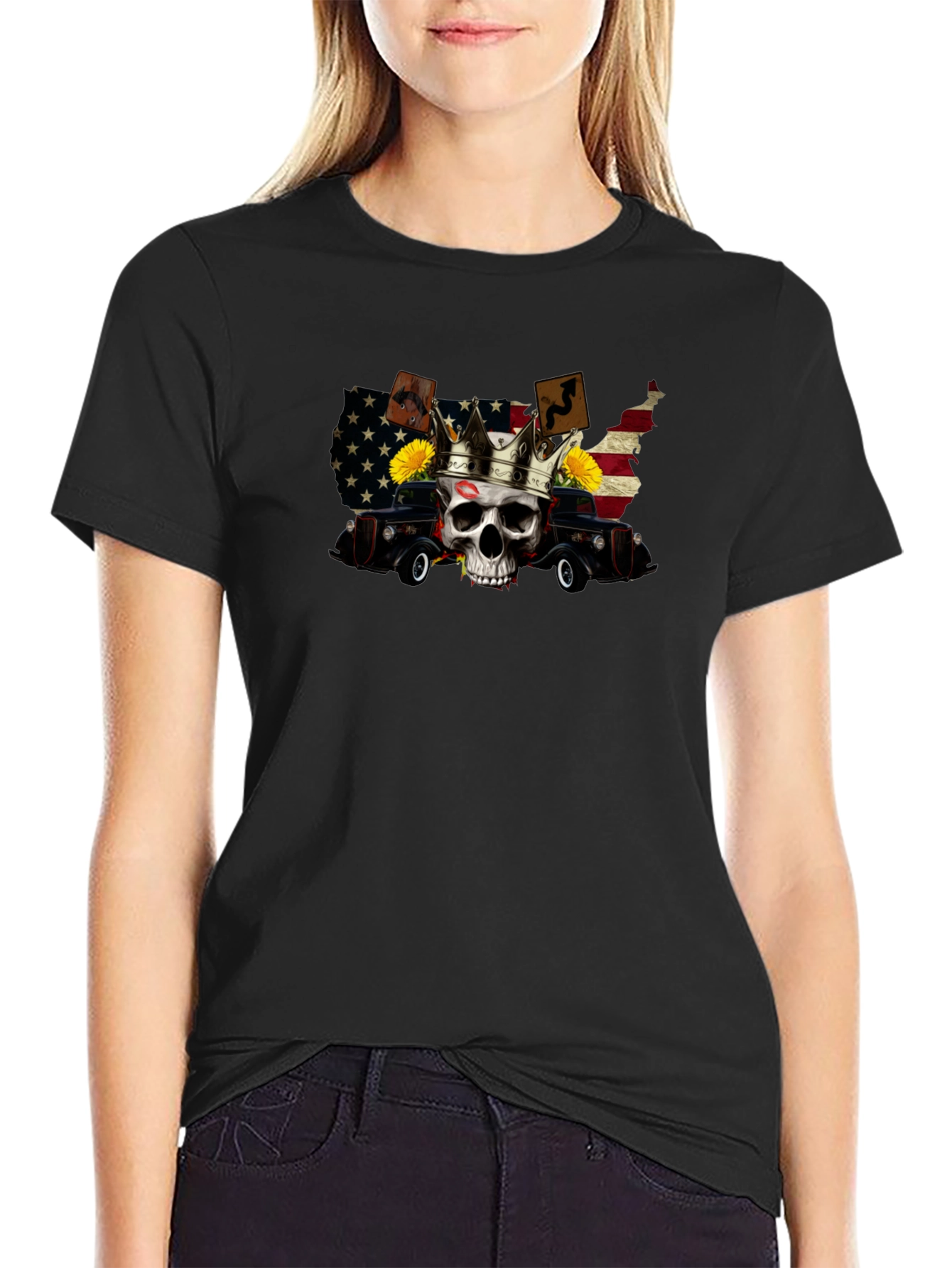 USA Skull Crown Car T-Shirt