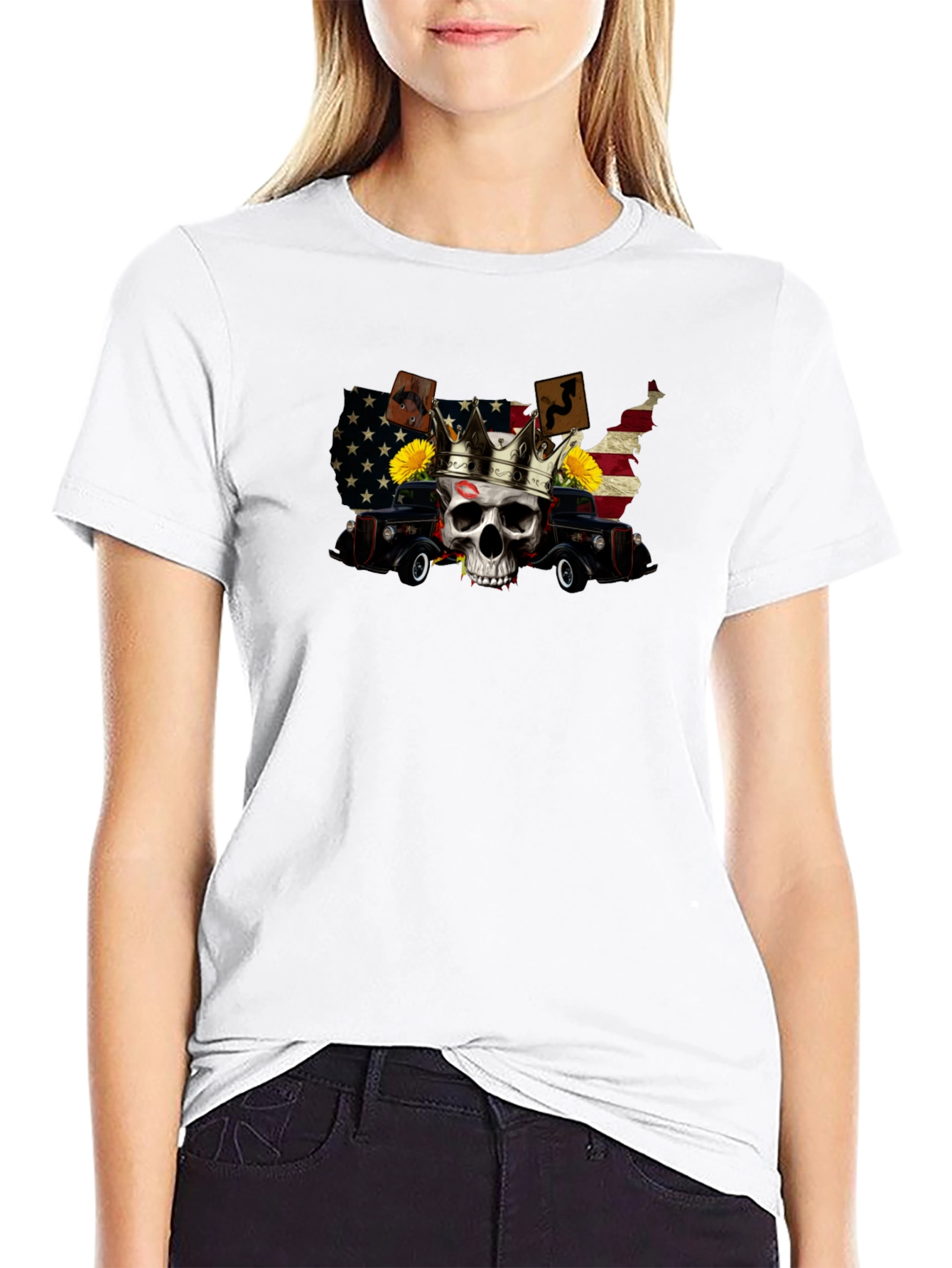 USA Skull Crown Car T-Shirt