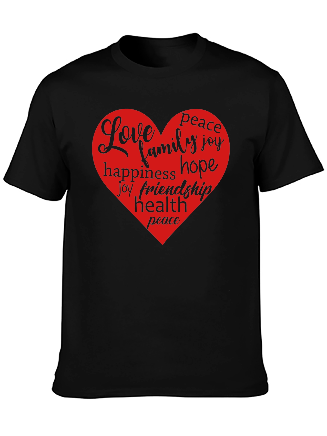 Love Heart Word Art Graphic T-Shirt - Black