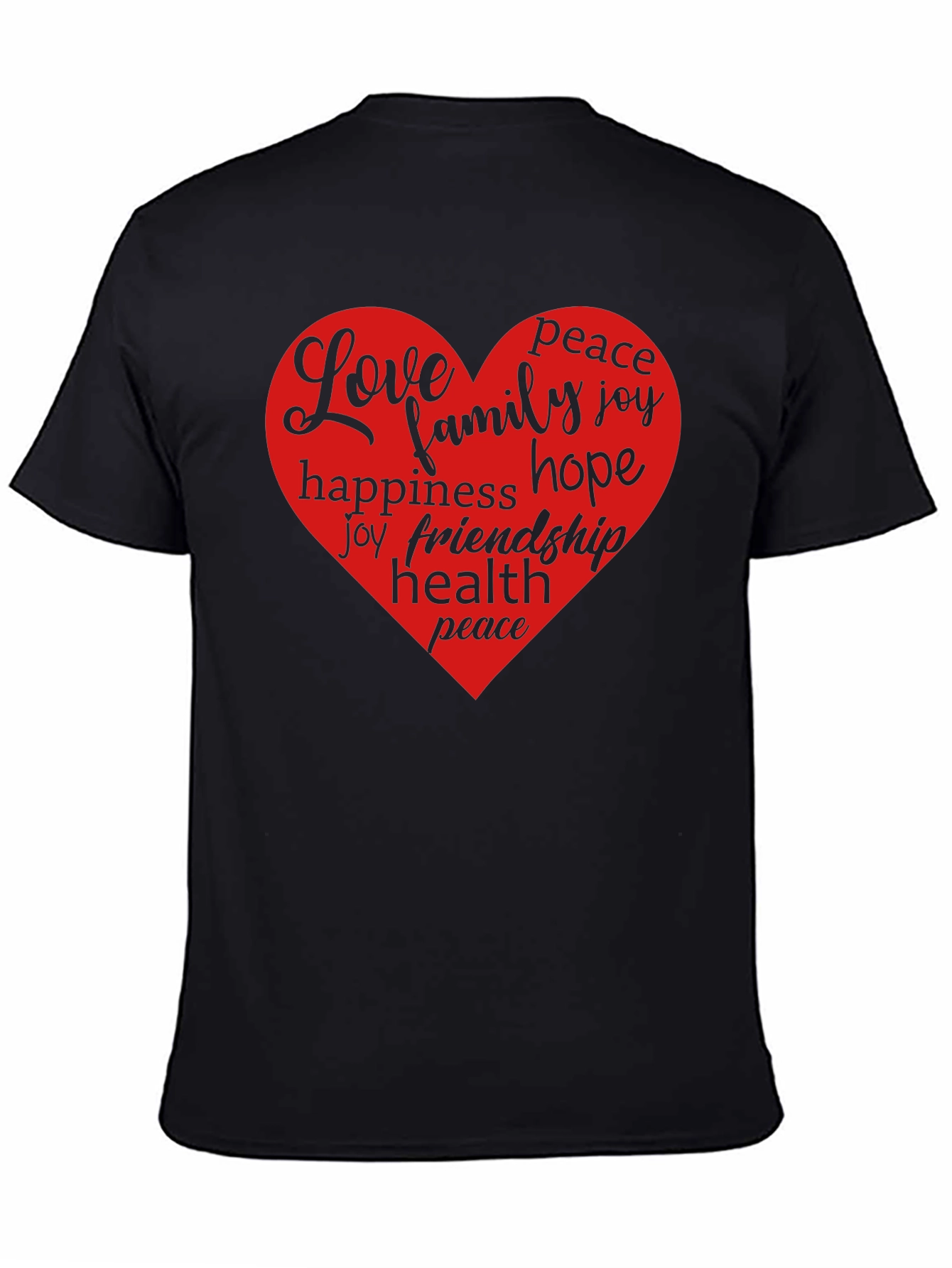 Love Heart Word Art Graphic T-Shirt - Black