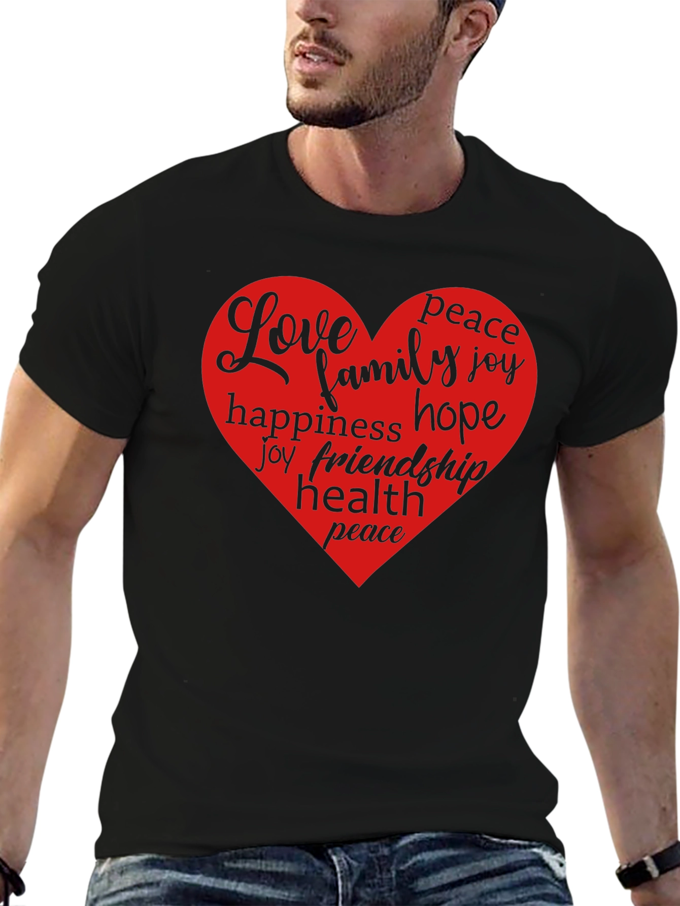 Love Heart Word Art Graphic T-Shirt - Black
