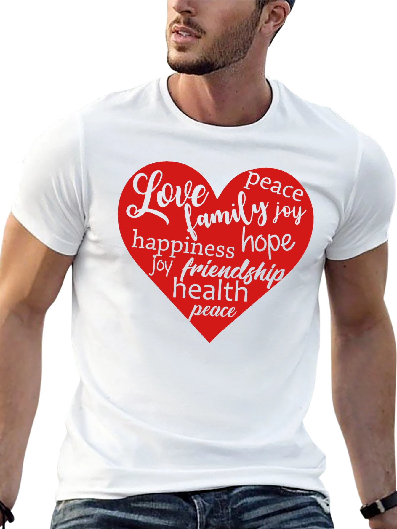 Love Heart Word Art Graphic T-Shirt - Black