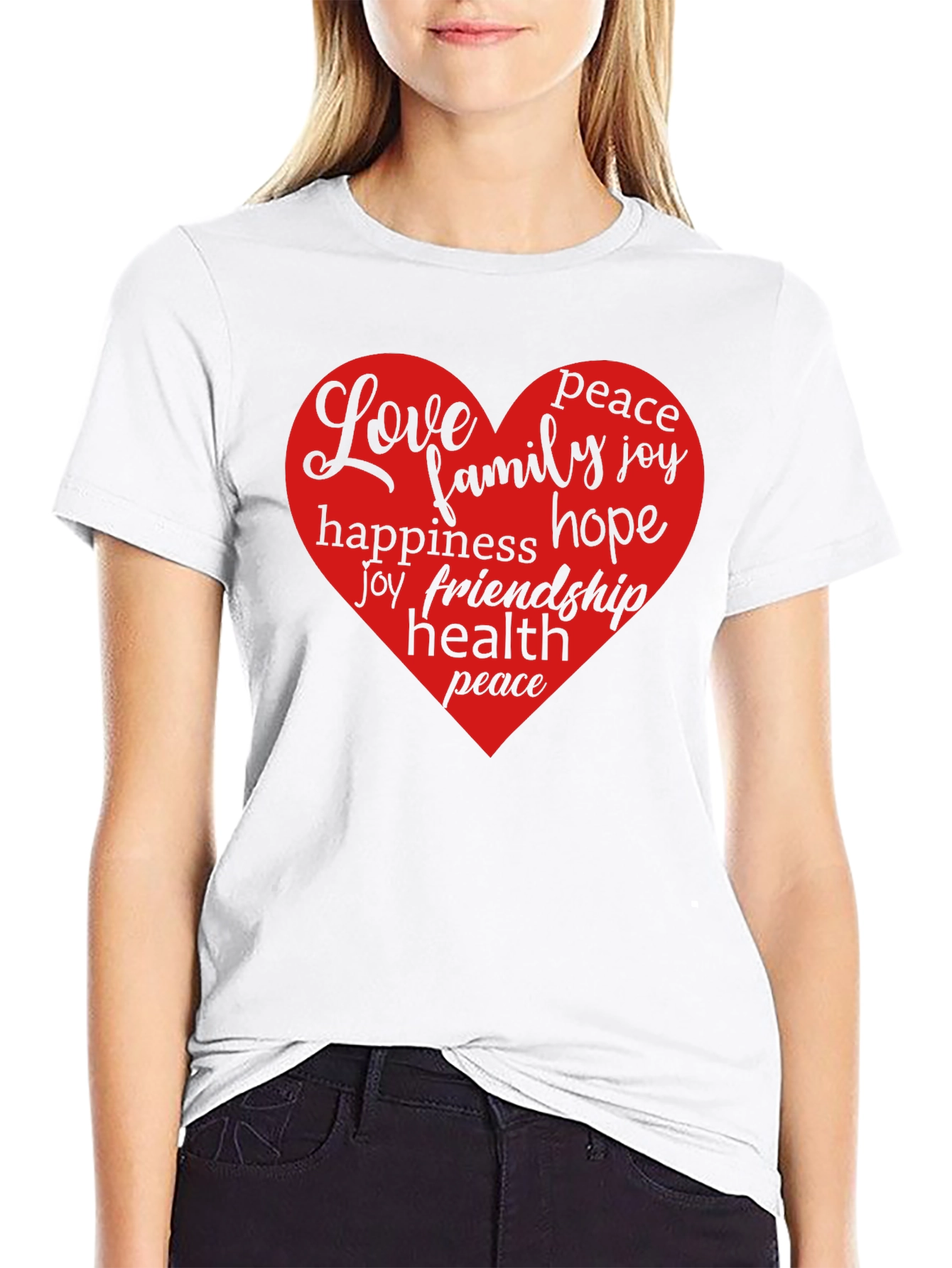 Love Heart Word Art Graphic T-Shirt - Black