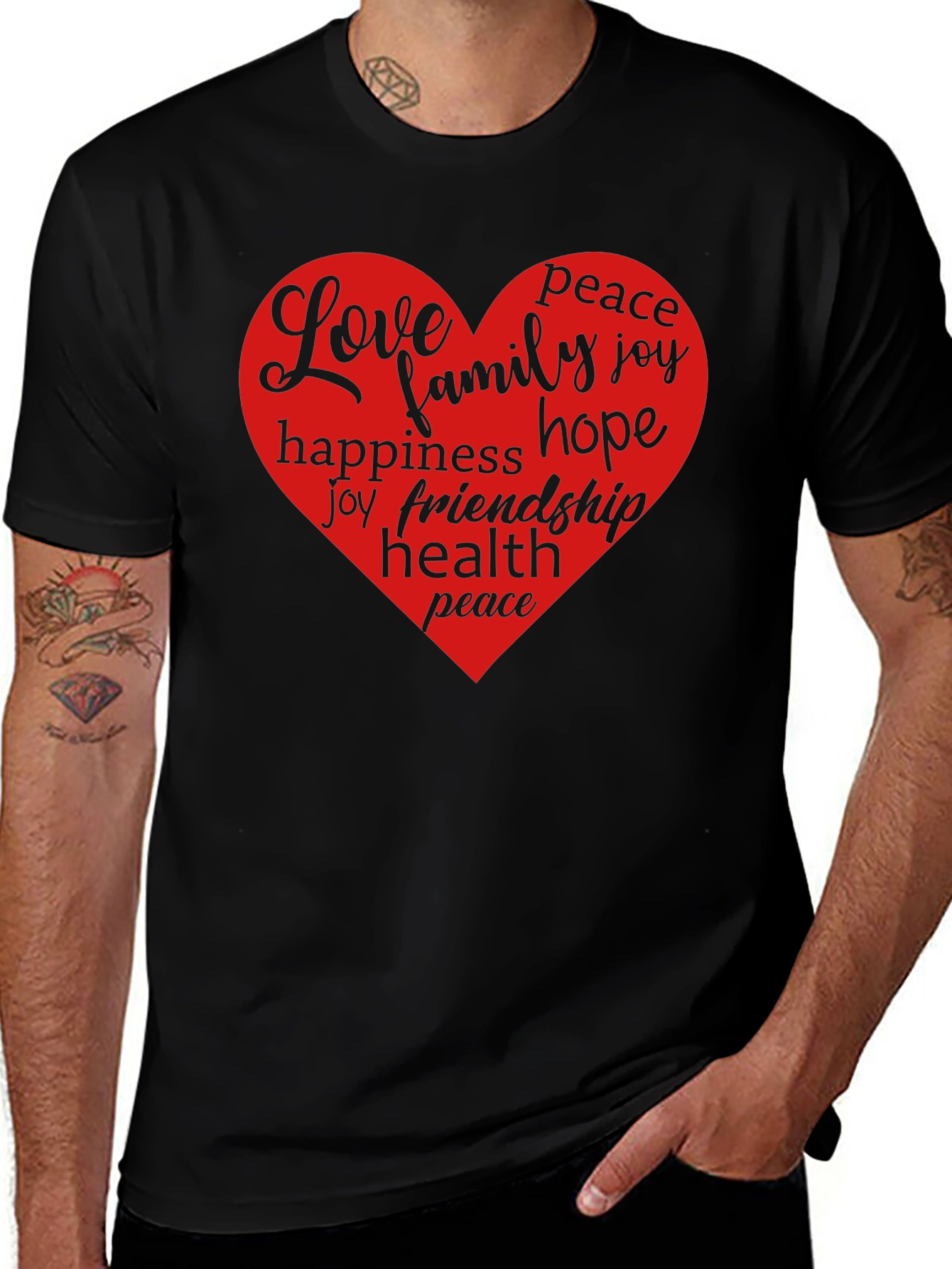 Love Heart Word Art Graphic T-Shirt - Black