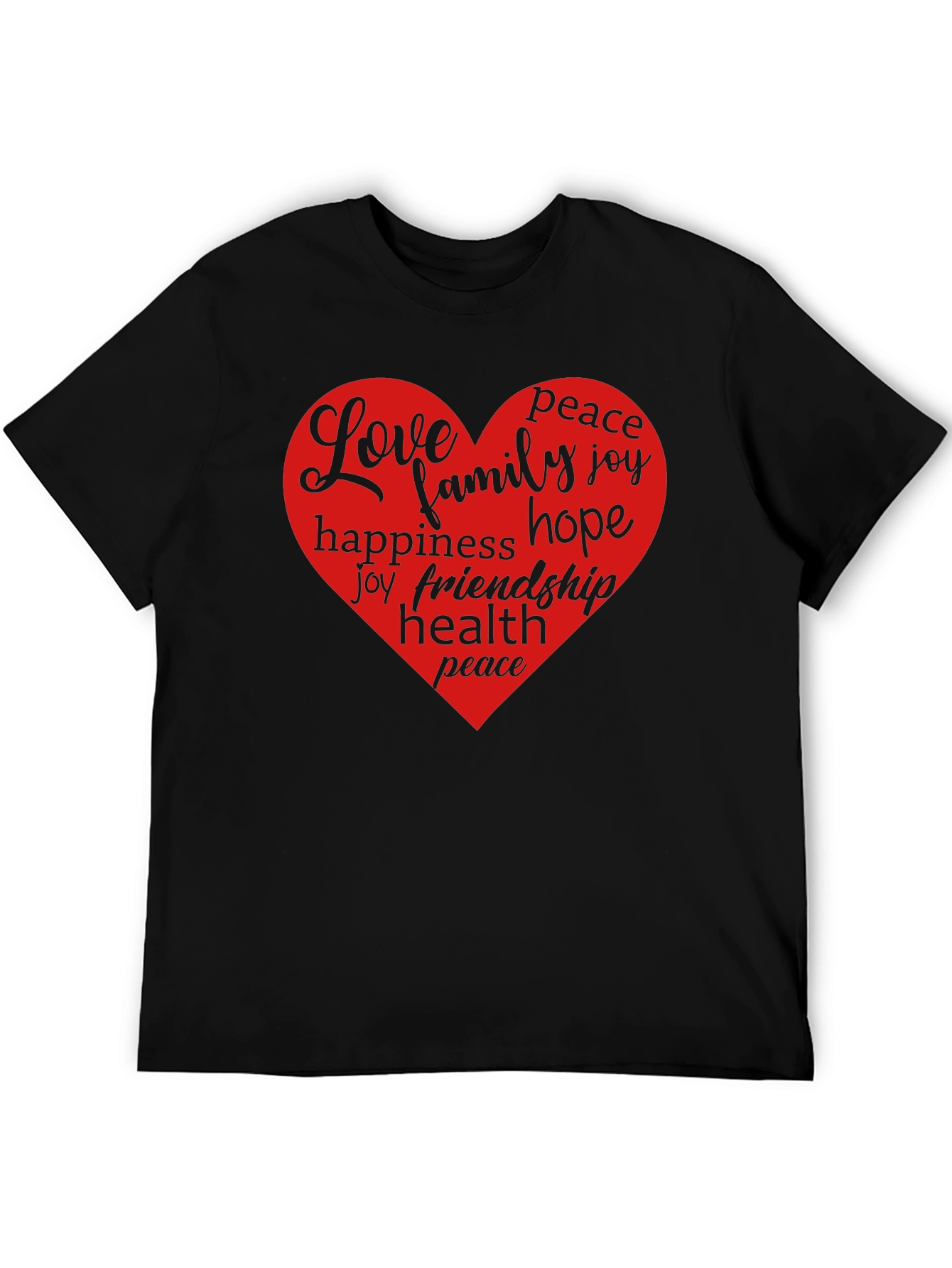 Love Heart Word Art Graphic T-Shirt - Black