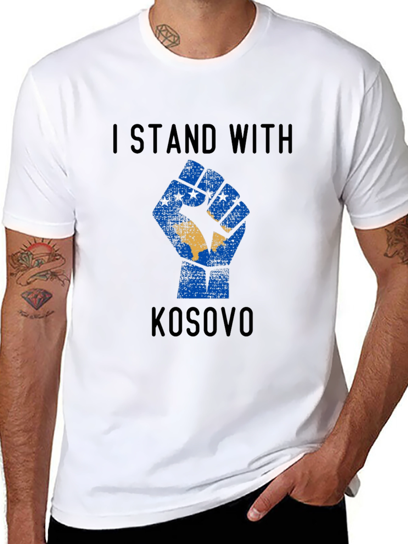 I Stand With Kosovo Graphic T-Shirt - Black