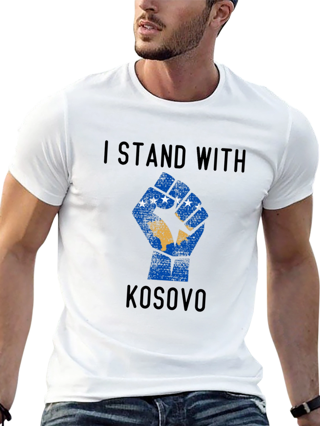 I Stand With Kosovo Graphic T-Shirt - Black
