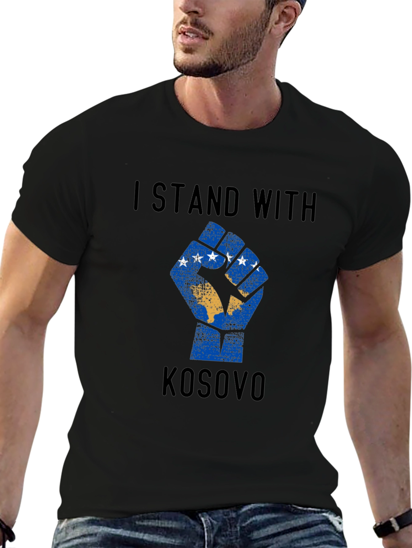 I Stand With Kosovo Graphic T-Shirt - Black