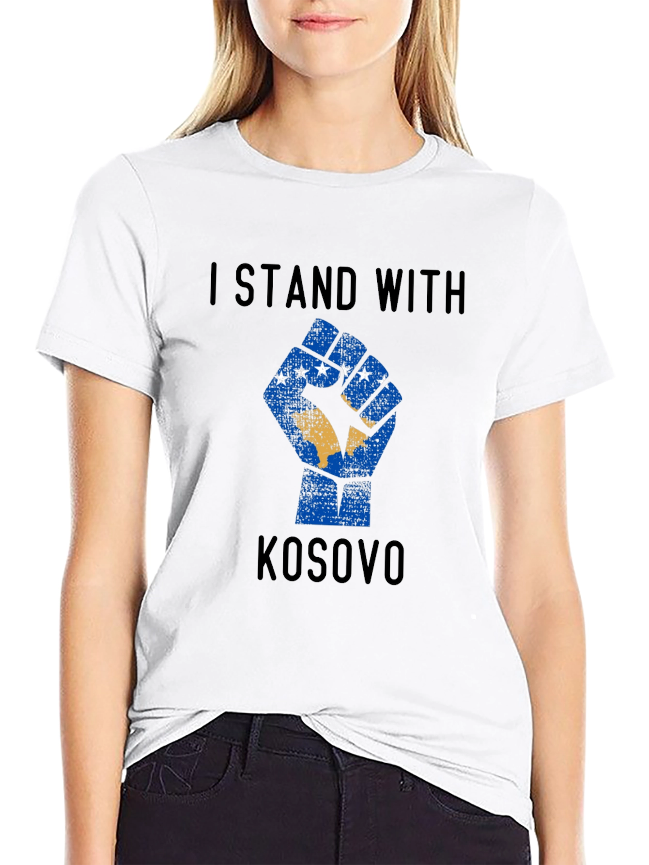 I Stand With Kosovo Graphic T-Shirt - Black