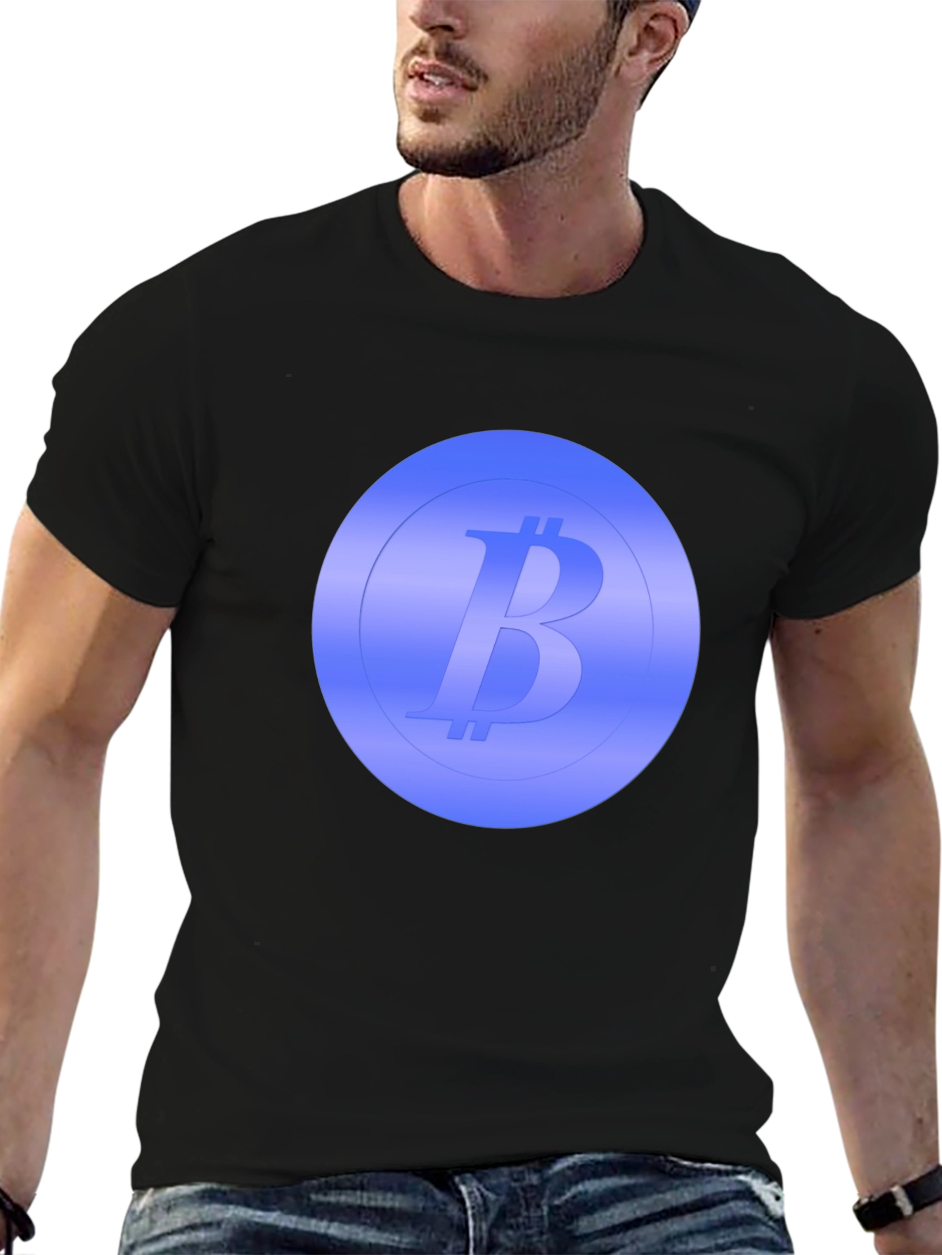 Bitcoin Blue Emblem Black T-Shirt