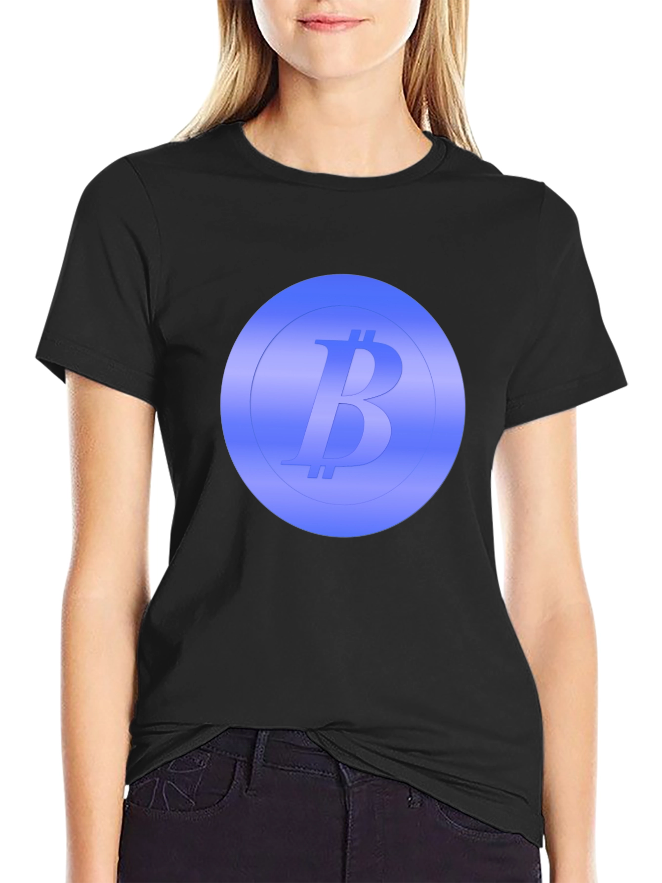 Bitcoin Blue Emblem Black T-Shirt