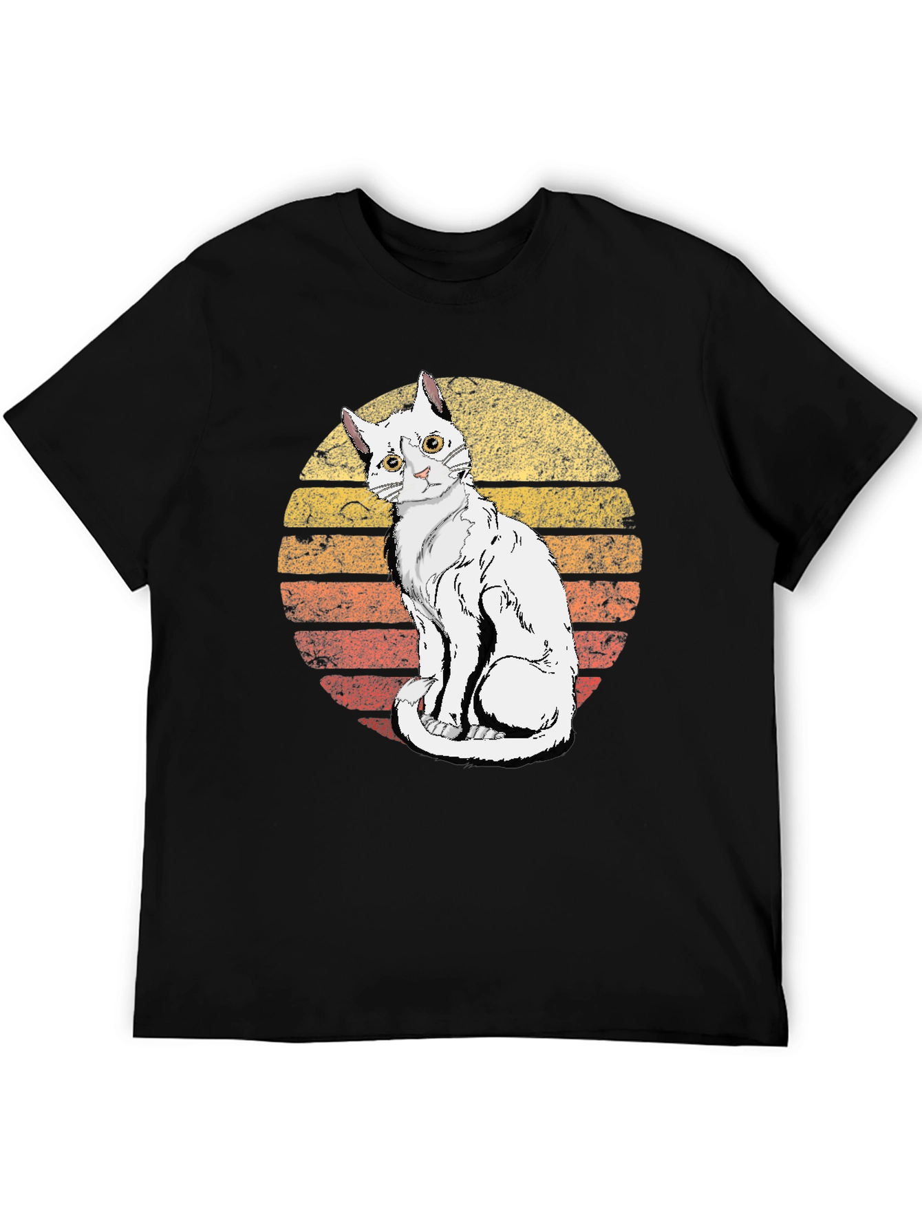 Retro Sunset Cat Graphic Tee - Unisex Black T-Shirt