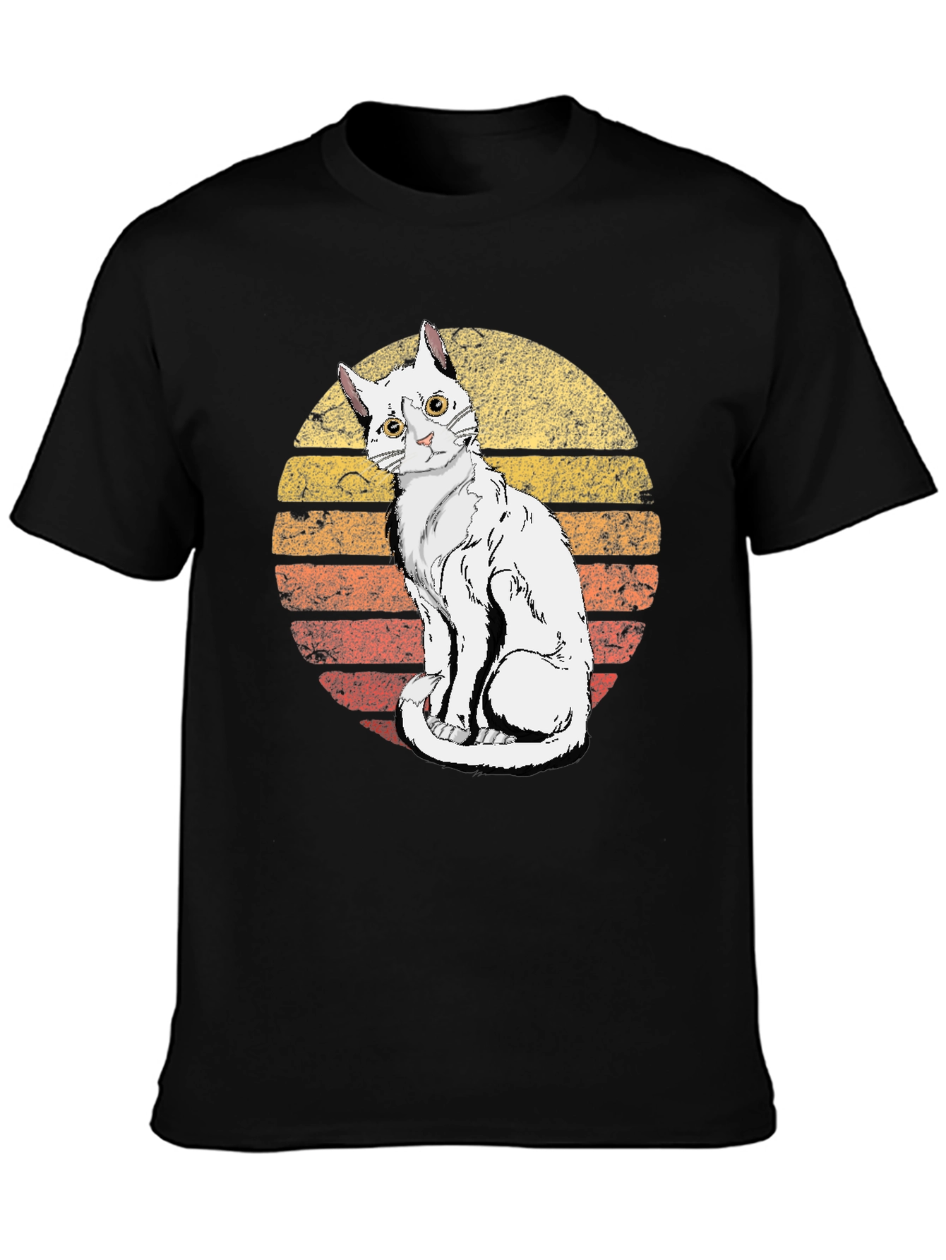 Retro Sunset Cat Graphic Tee - Unisex Black T-Shirt