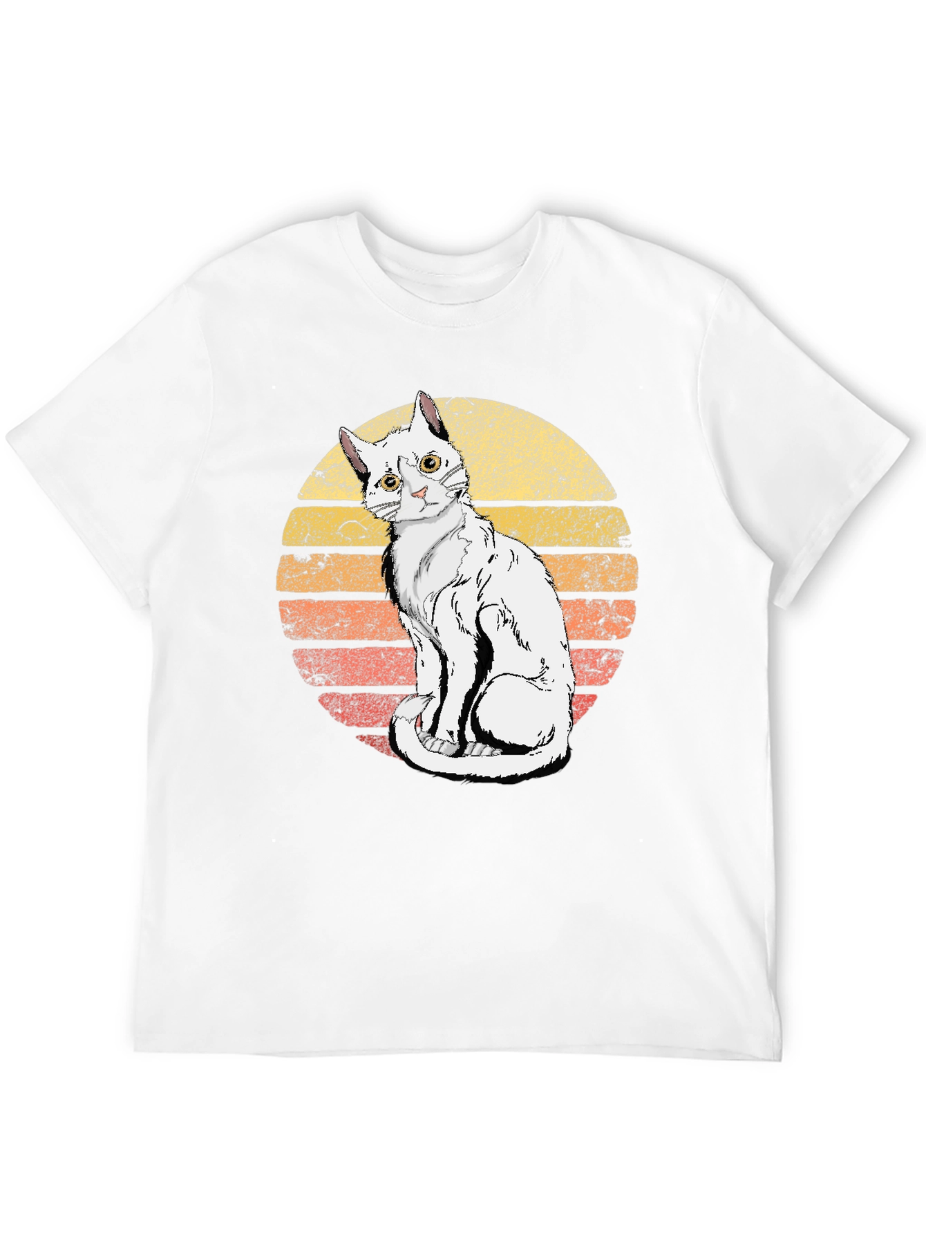 Retro Sunset Cat Graphic Tee - Unisex Black T-Shirt
