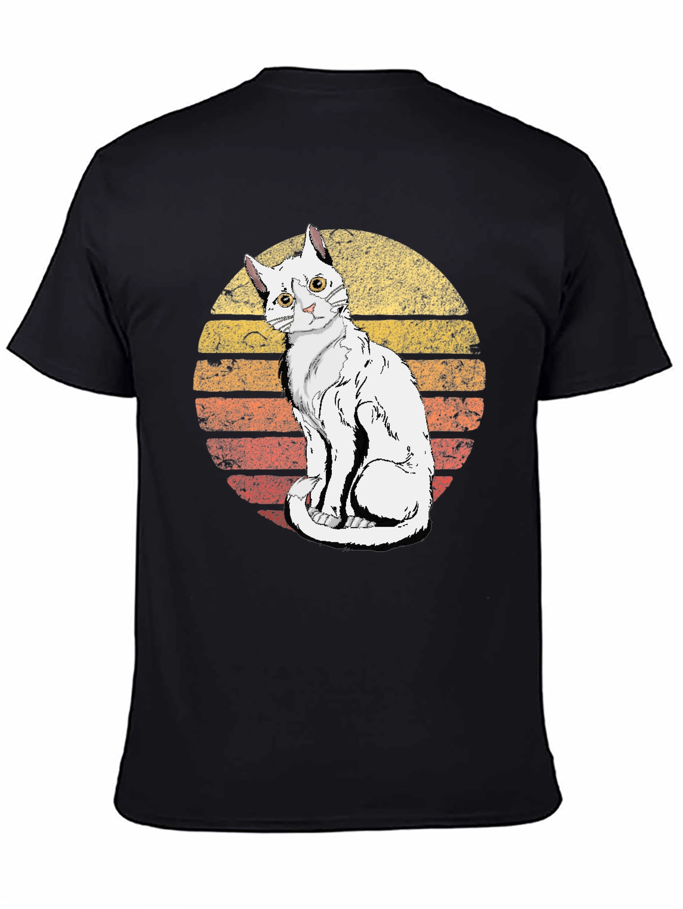 Retro Sunset Cat Graphic Tee - Unisex Black T-Shirt