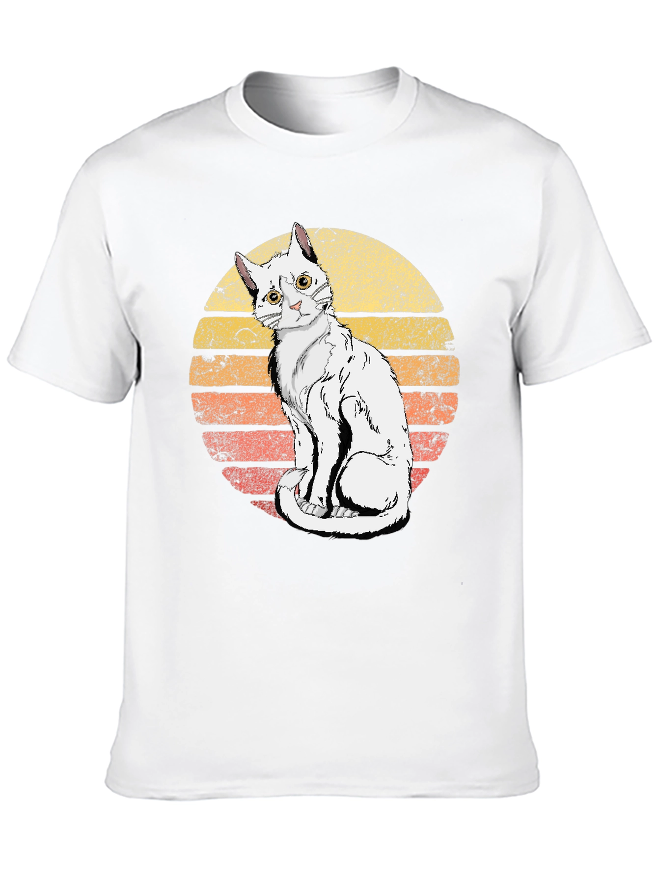 Retro Sunset Cat Graphic Tee - Unisex Black T-Shirt