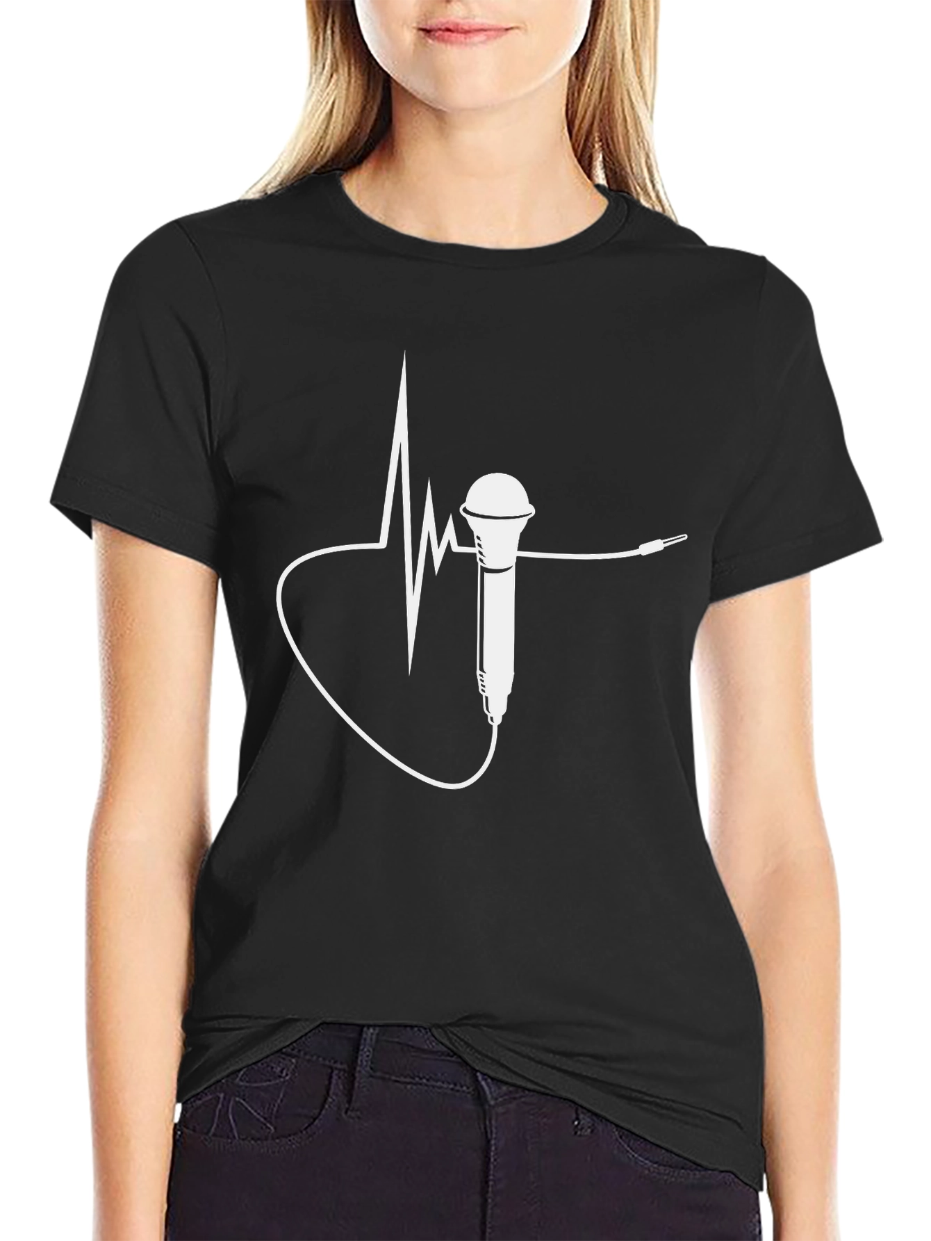 Microphone Heartbeat Graphic Tee - Music Lover T-Shirt