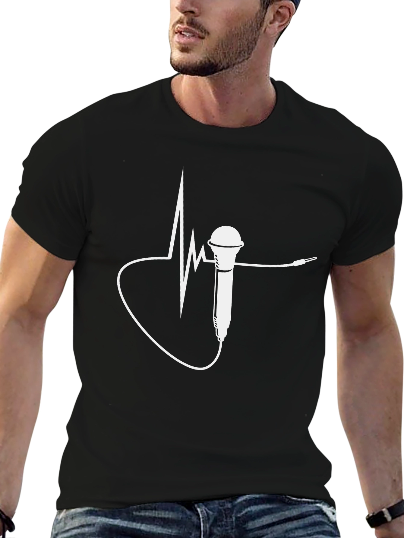 Microphone Heartbeat Graphic Tee - Music Lover T-Shirt