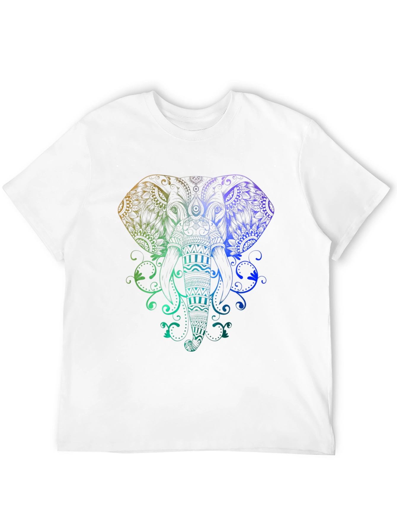 Rainbow Elephant Mandala Graphic Tee - Black Cotton