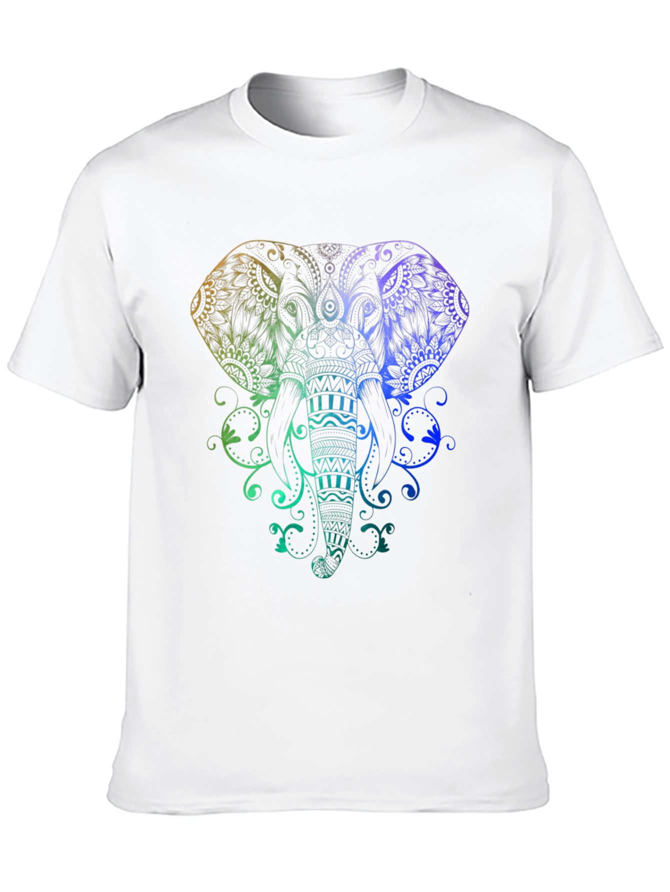 Rainbow Elephant Mandala Graphic Tee - Black Cotton