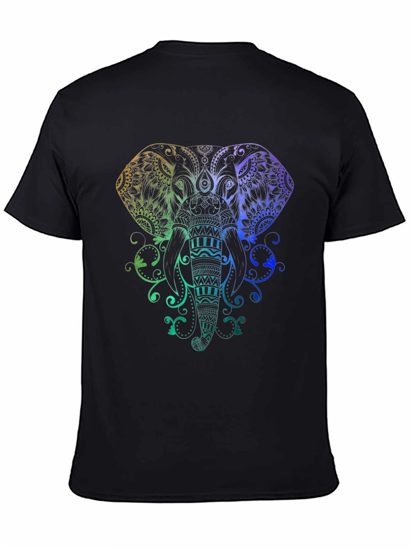 Rainbow Elephant Mandala Graphic Tee - Black Cotton