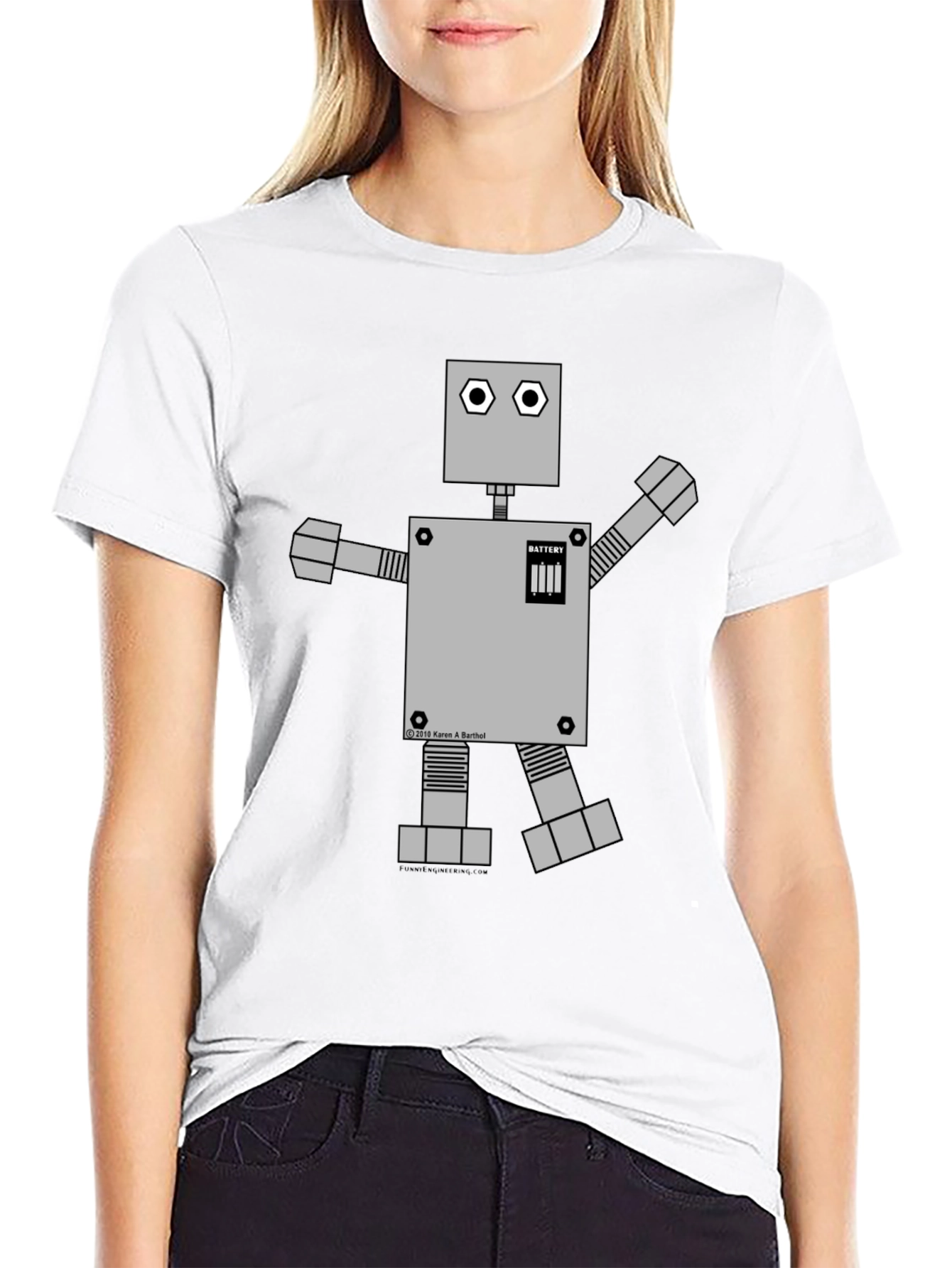 Retro Robot Graphic Tee - Black Cotton Shirt
