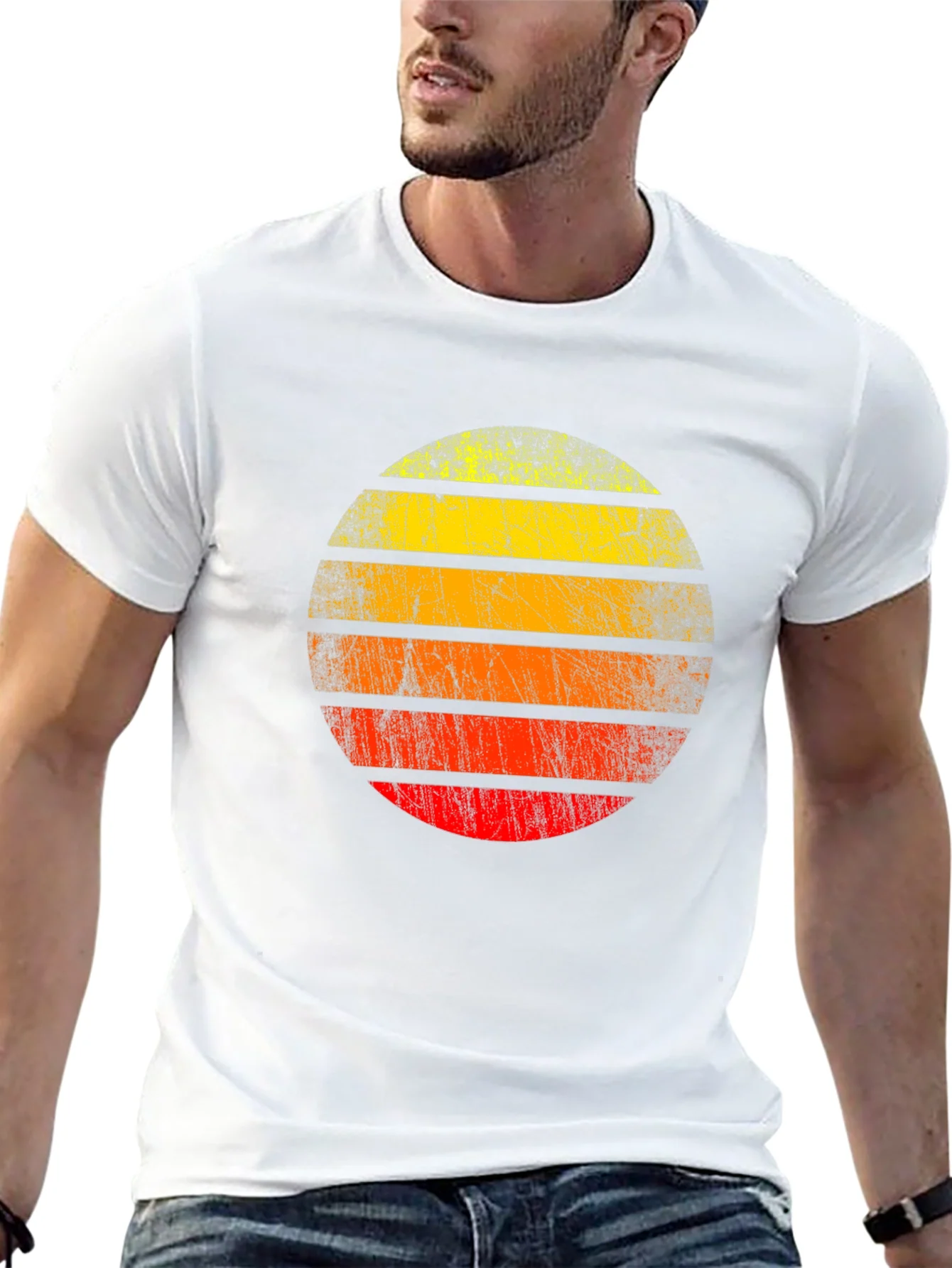Retro Sunset Graphic Tee - Distressed Circle Design