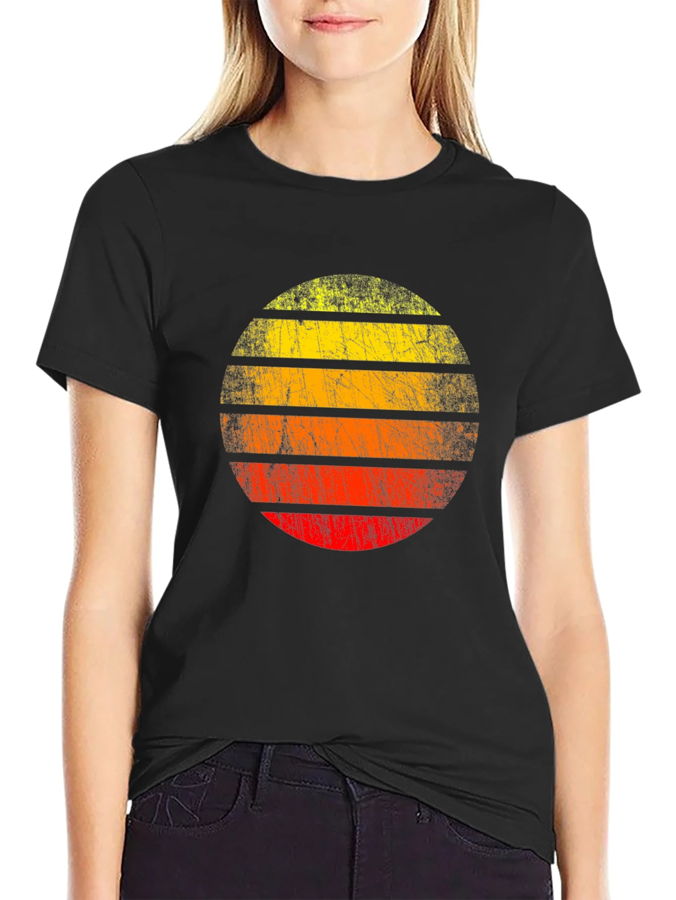Retro Sunset Graphic Tee - Distressed Circle Design