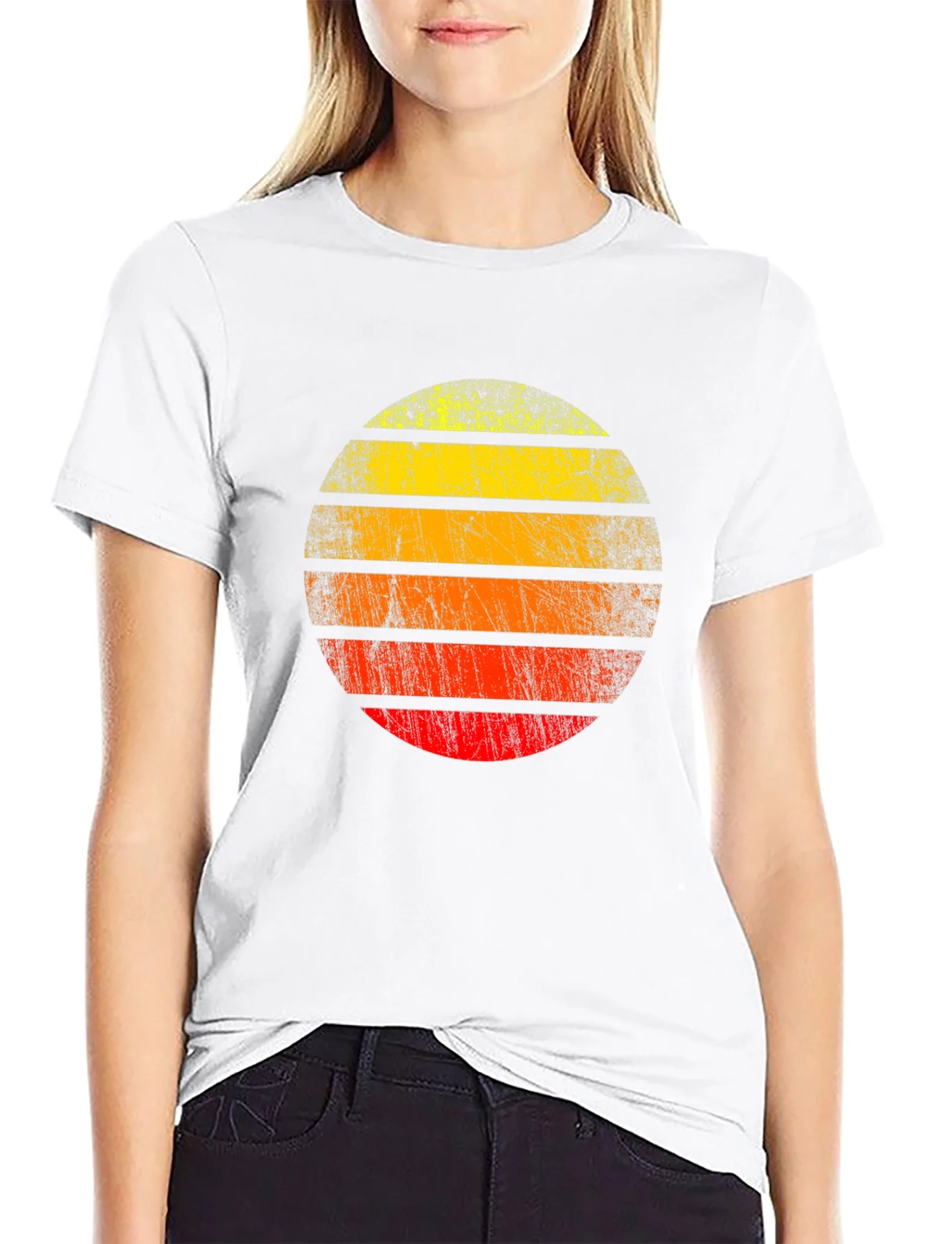 Retro Sunset Graphic Tee - Distressed Circle Design