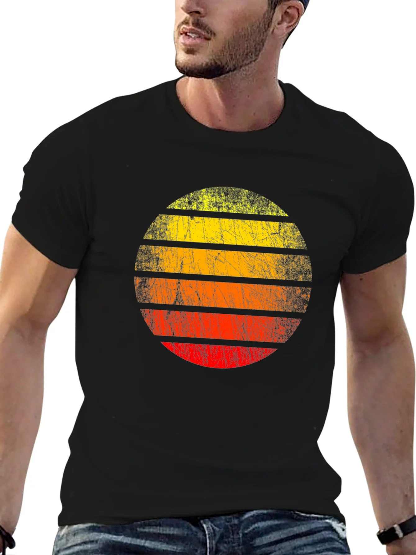 Retro Sunset Graphic Tee - Distressed Circle Design