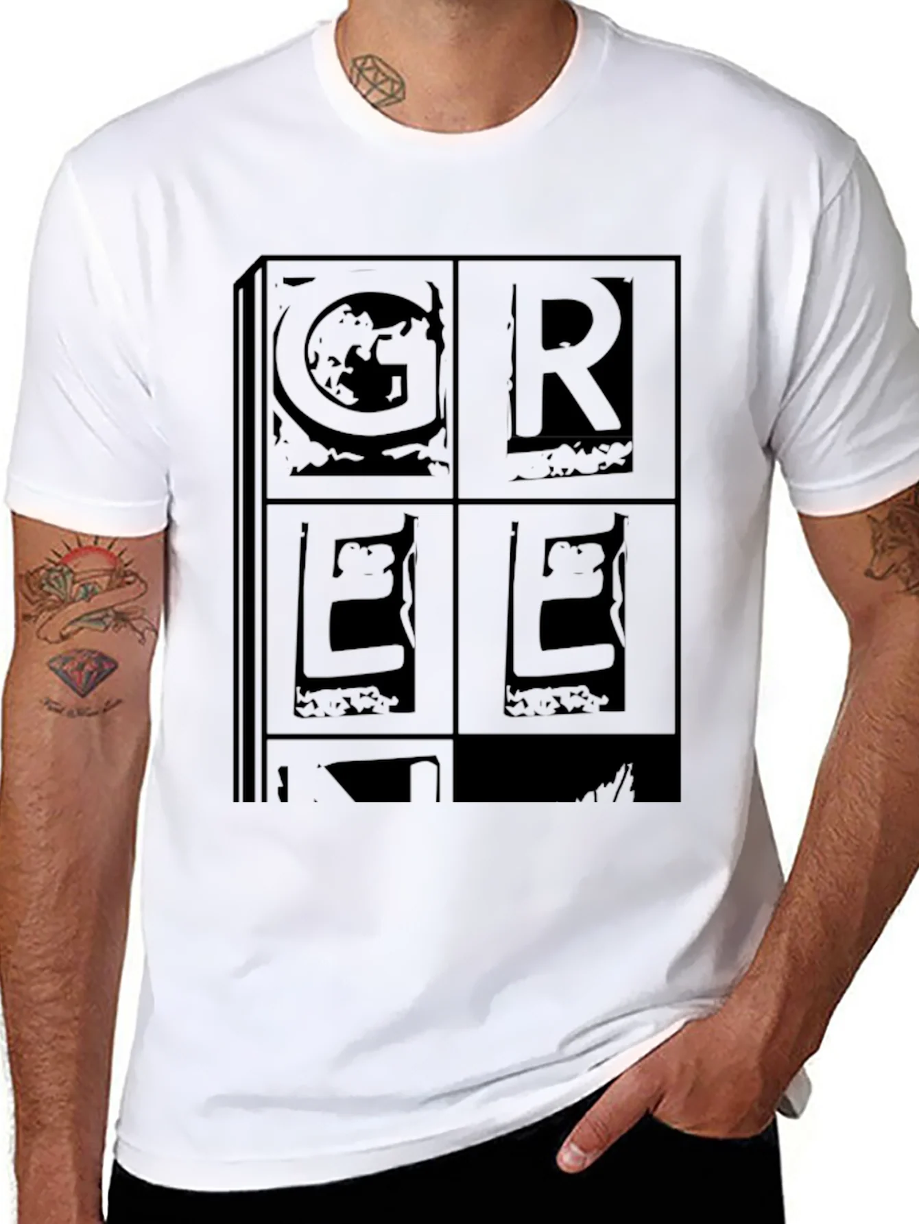 Retro GREEK Print Black T-Shirt