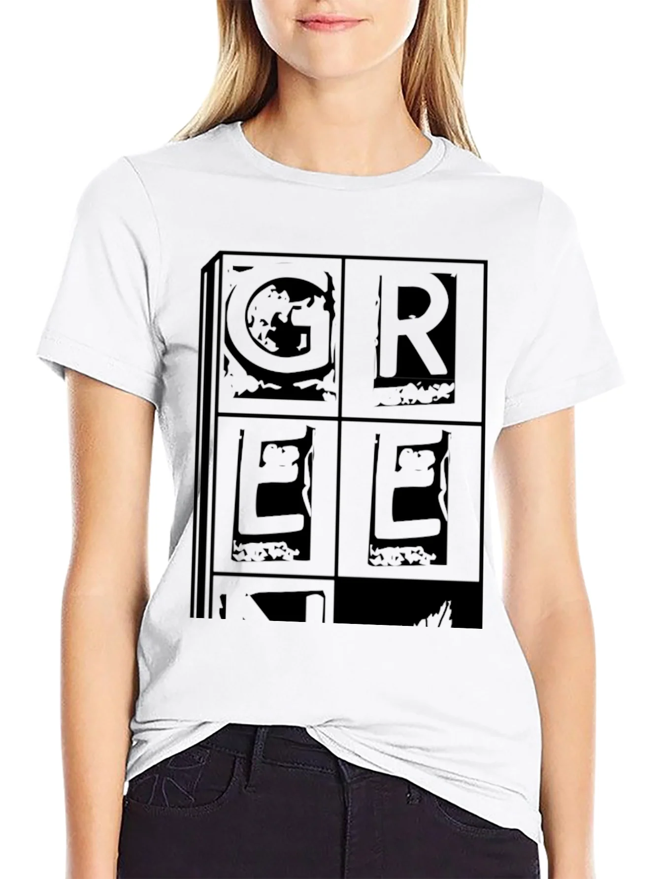 Retro GREEK Print Black T-Shirt