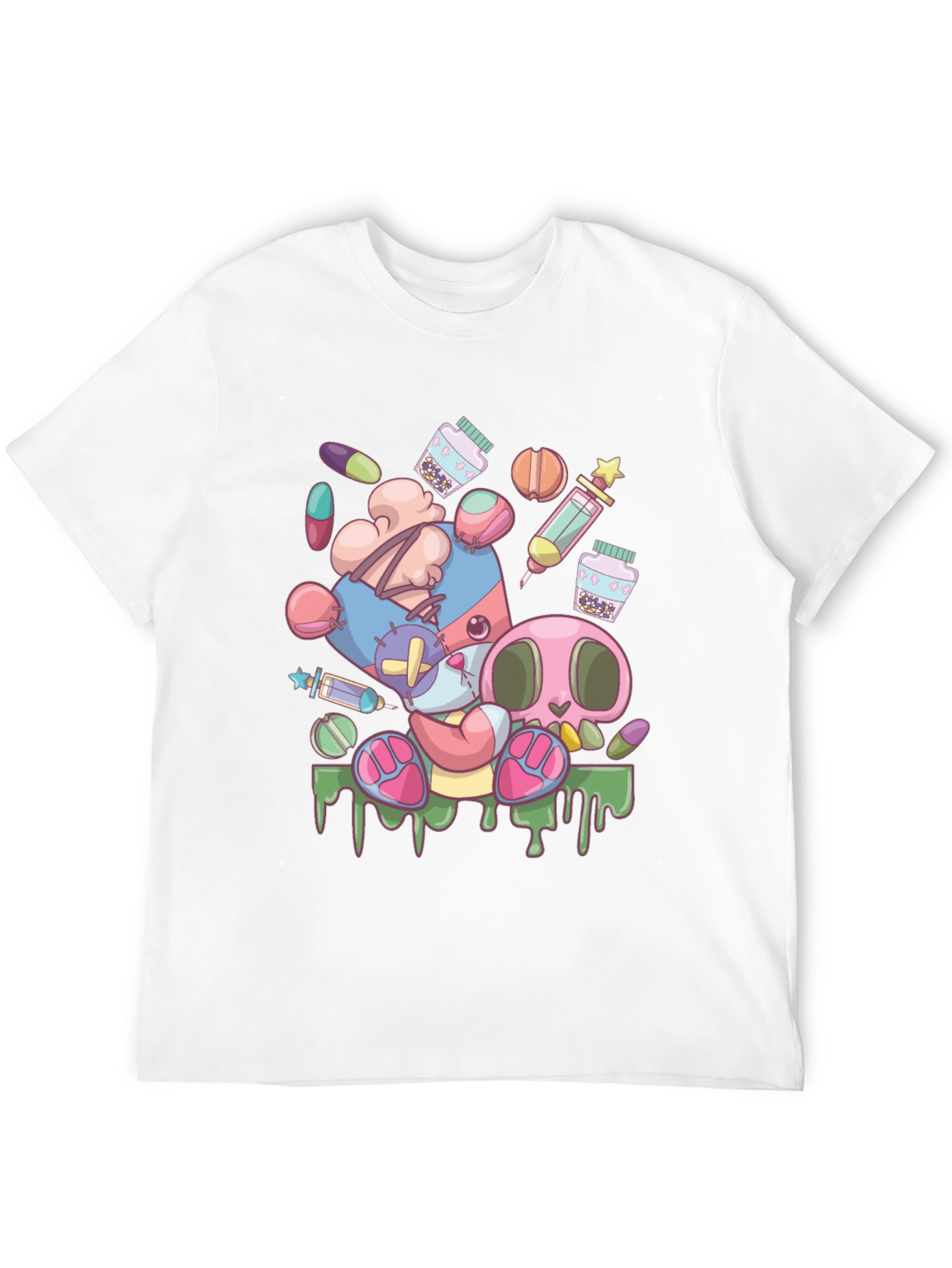 Creepy Cute Cartoon Print Black T-Shirt