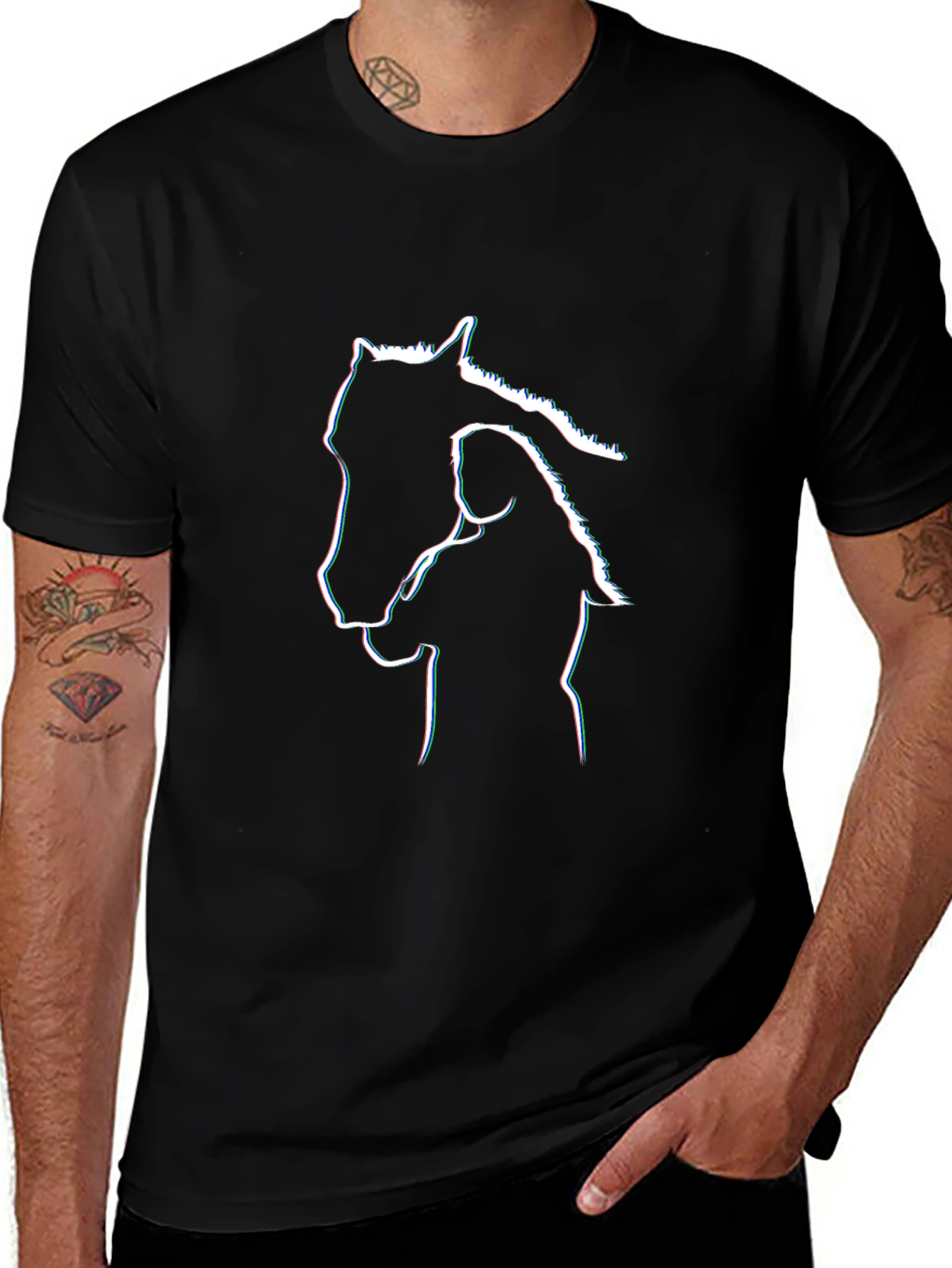 Horse & Girl Outline Graphic Black T-Shirt