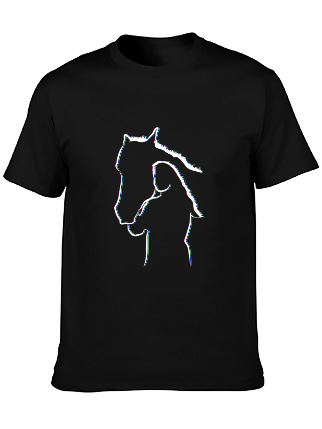 Horse & Girl Outline Graphic Black T-Shirt