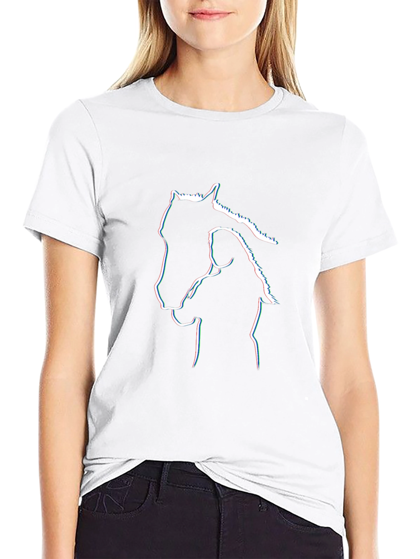 Horse & Girl Outline Graphic Black T-Shirt